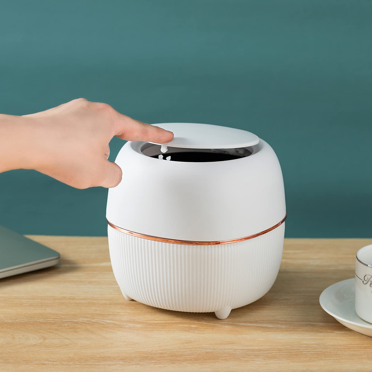 Creative Mini Desktop Trash Can with Lid - Small Plastic Waste Bin for Home & Office - Includes 50 Trash Bags (White) | Perfect for Desk, Bathroom, Bedroom & Car Organization