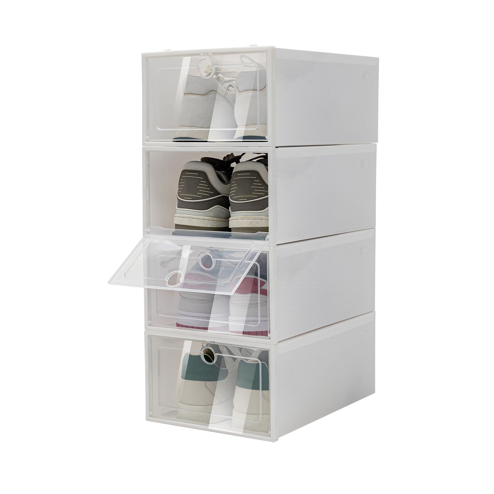 20/24 Pack Clear Plastic Shoe Storage Boxes - Stackable Front Opening Sneaker Organizer Containers for Closet, Under Bed & Entryway - Space Saving Shoe Holder (24 Pieces) - Perfect for Organizing Shoes, Boots & Accessories in Small Spaces