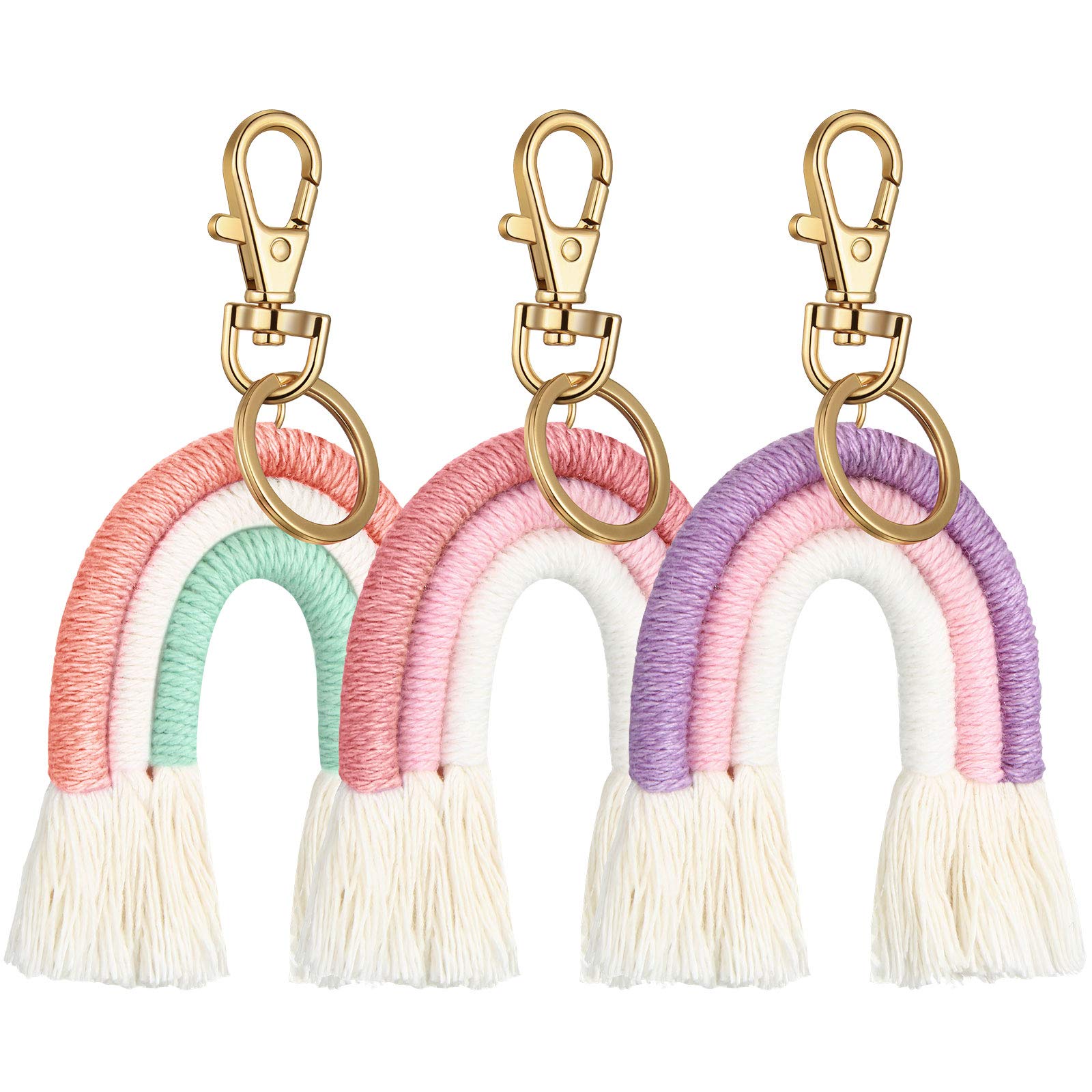 Hicarer 3-Piece Rainbow Keychain Set - Macrame Woven Tassel Keychains for Women, Perfect for Bags, Backpacks, and Gift Giving