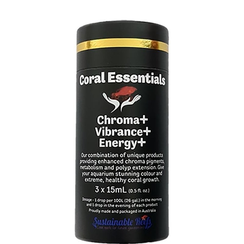 Coral Essentials Nano Black Label Chroma+, Vibrance+ & Energy+ 3-Pack 15ml Each - Enhance Coral Growth & Color for Saltwater Aquariums