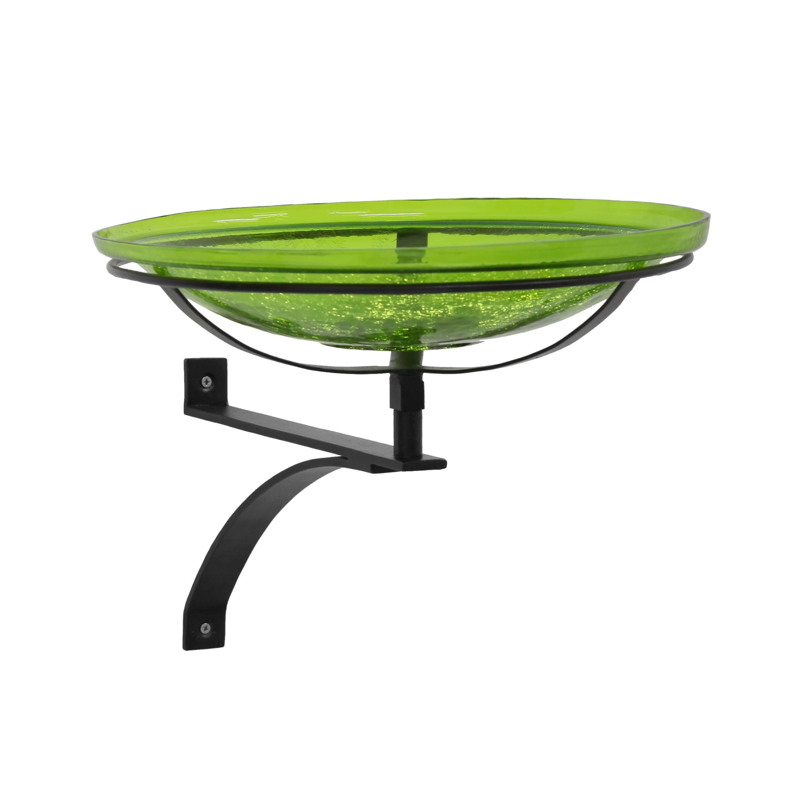 Fern Green Crackle Glass Birdbath Bowl for Garden Decor - Handmade Outdoor Bird Feeder with Crackled Texture, Perfect for Attracting Birds to Your Backyard or Patio