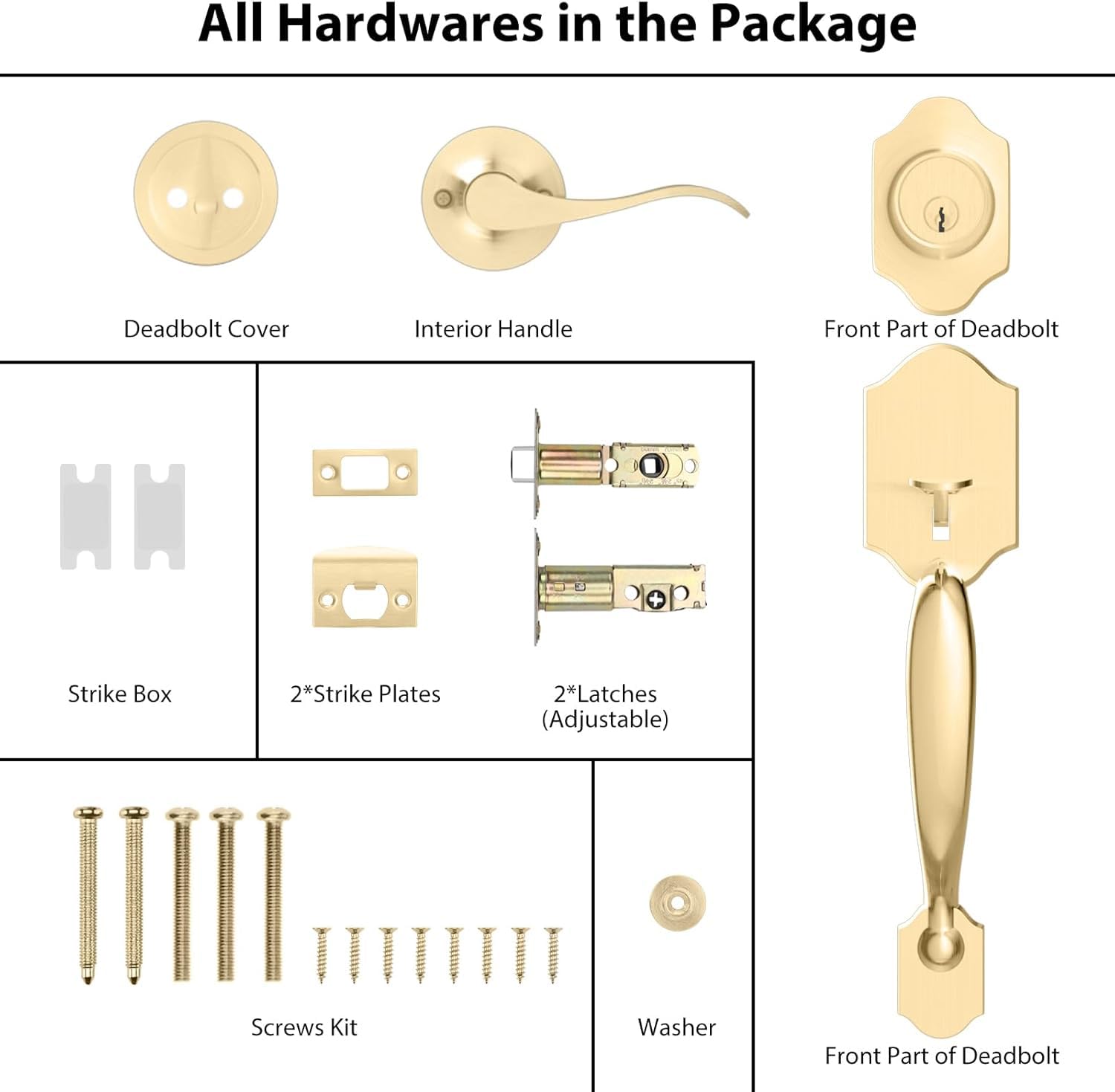 Premium Gold Front Door Handle & Deadbolt Lock Set - Single Cylinder Entry Door Lockset with Reversible Lever - Secure Exterior Door Hardware for Homes, Apartments & Offices