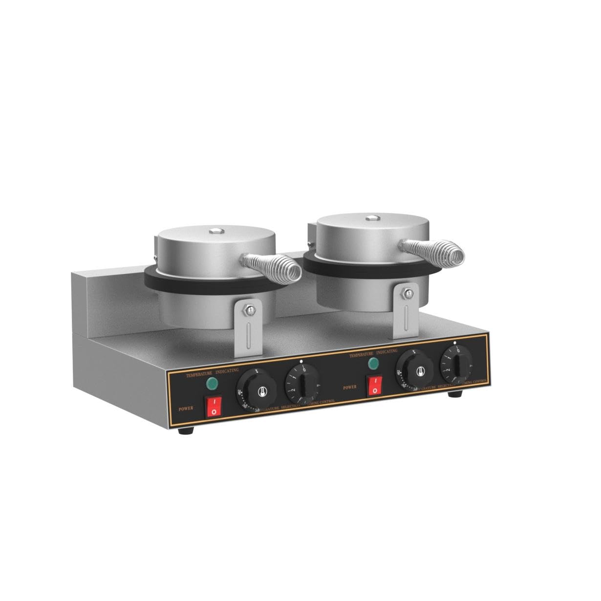 Dyna-Living 2400W Commercial Ice Cream Cone Maker - 110V Electric Waffle Cone Machine with Double Head & Non-Stick Surface - Stainless Steel Egg Roll Mold for Restaurants, Bakeries & Home Use - Perfect for Making Waffle Cones, Ice Cream Bowls & Dessert Creations