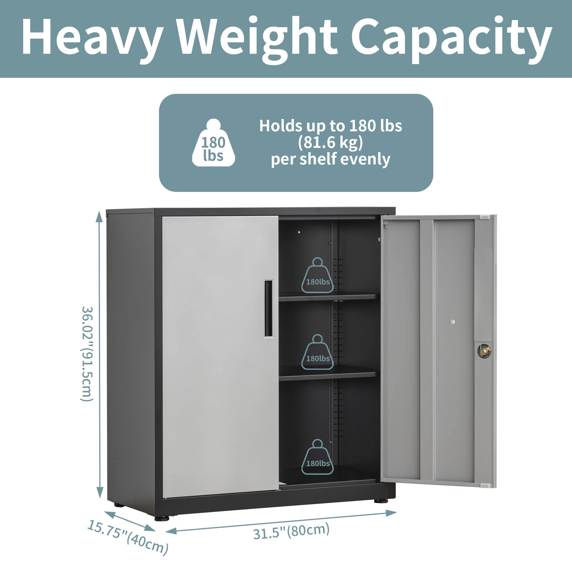 Metal Storage Cabinet with Locking Doors & Adjustable Shelves - 36.02