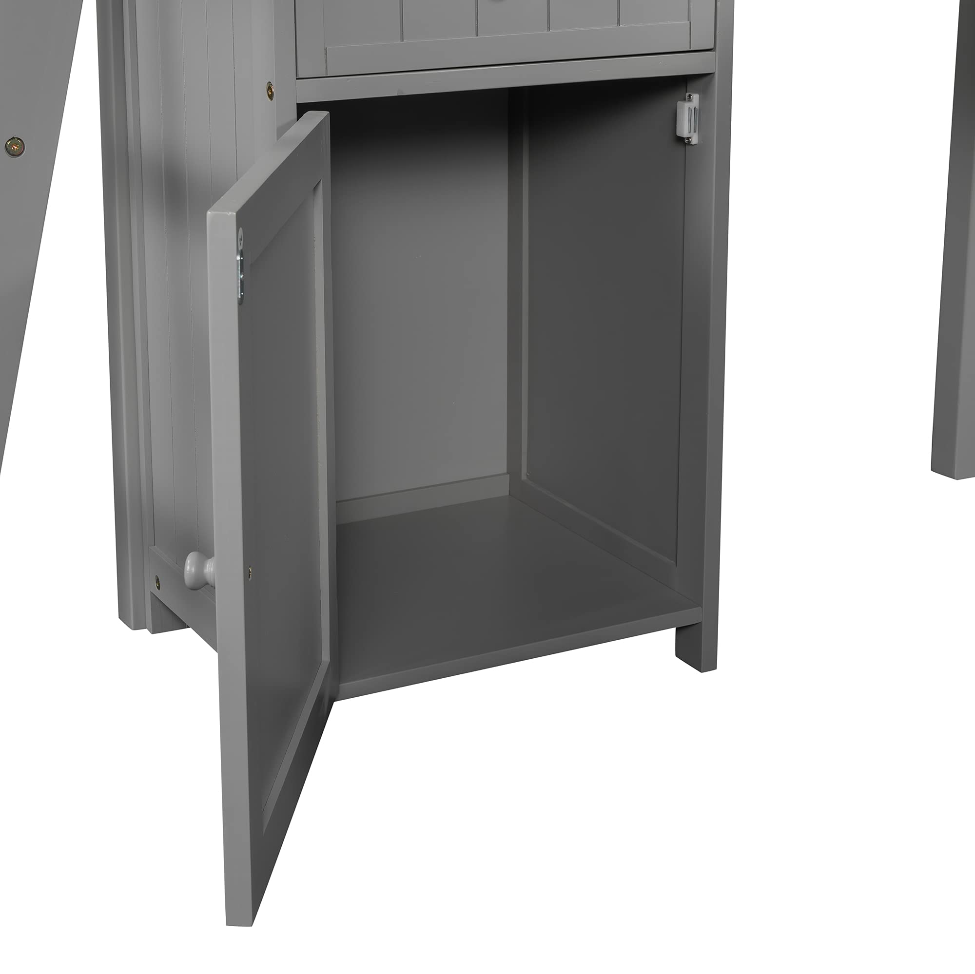 Merax Twin Size Wooden Loft Bed with Built-in Desk, 2 Drawers & Storage Cabinet - Space-Saving Multi-Functional Bed Frame with Ladder & Safety Guardrails - No Box Spring Needed - Grey - Perfect for Kids Rooms, Small Apartments & Dorm Rooms
