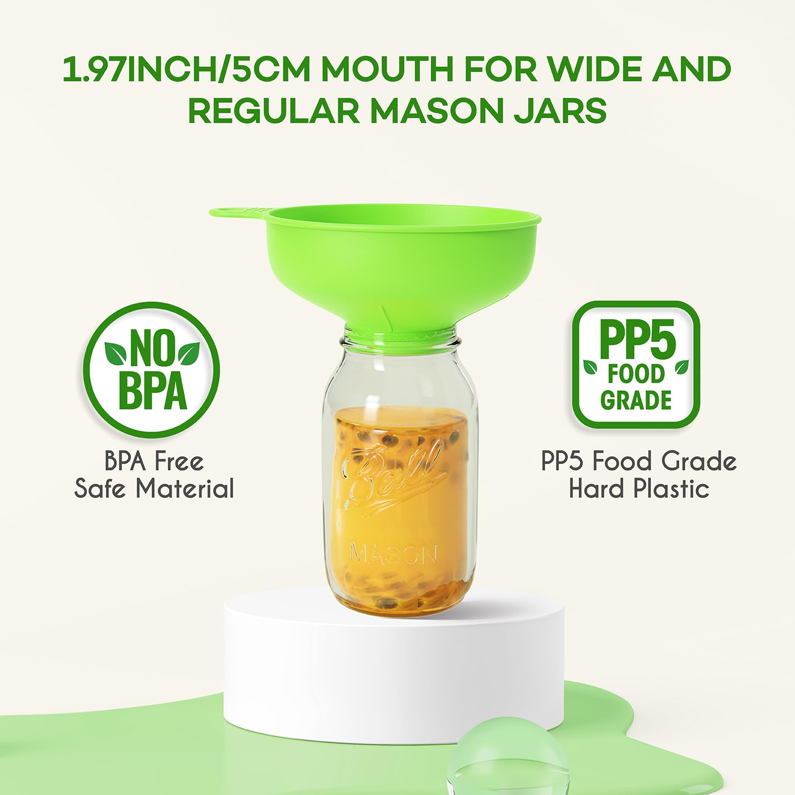 4-Piece Wide Mouth Plastic Funnel Set with Strainers - Food Grade Kitchen Funnels for Canning, Bottles & Bags - Essential Cooking Tools for Home Brewing, Oil Transfer & Food Storage (Green)