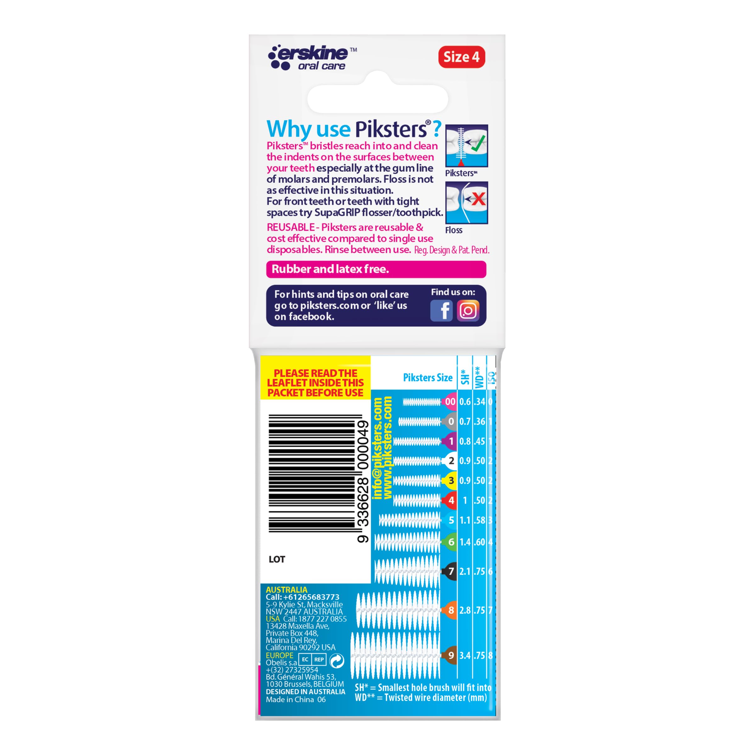 Piksters Interdental Brushes Size 4 - Red Handle Dental Care for Teeth Cleaning, Braces & Bridges - Perfect for Travel & Home Oral Hygiene
