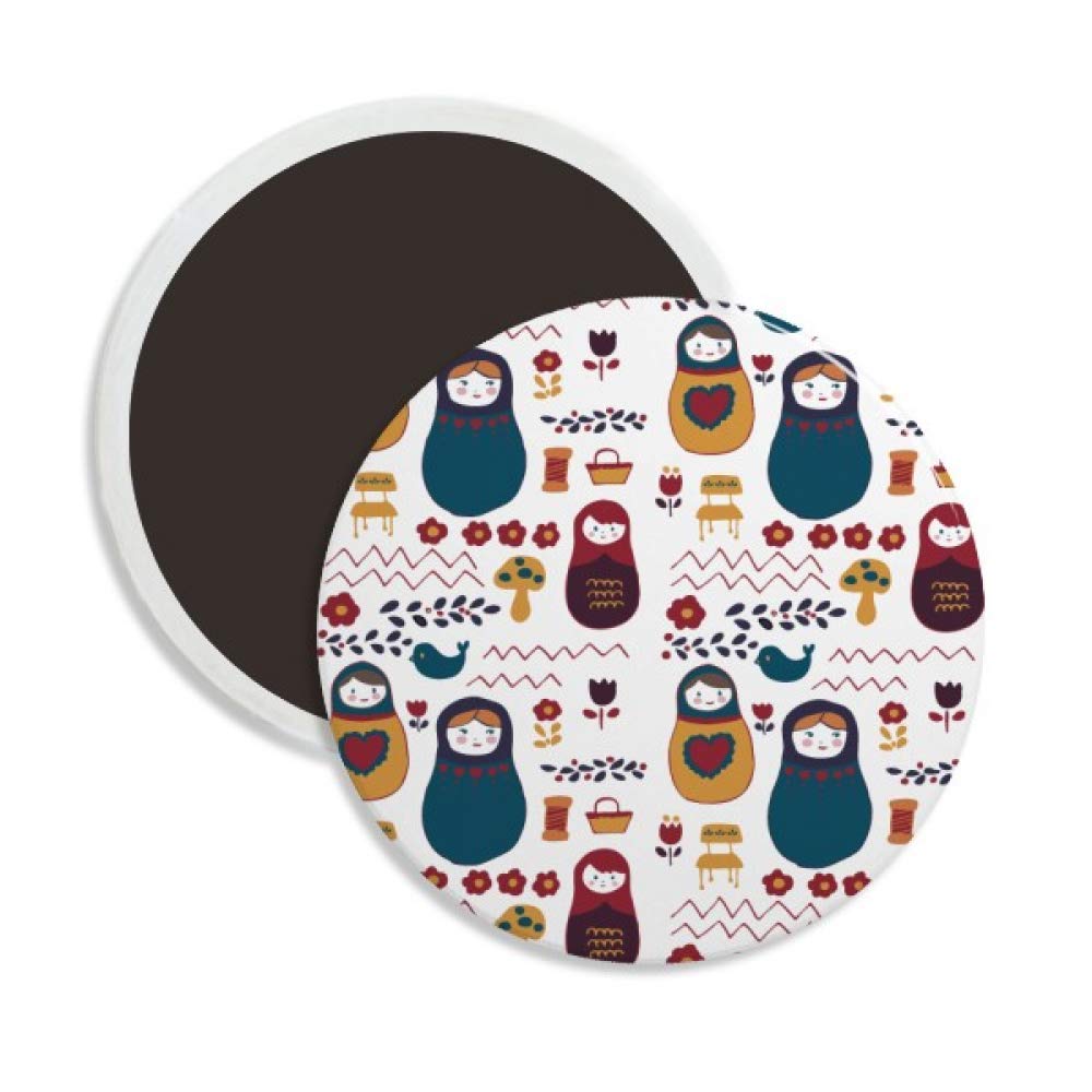 Russian Nesting Dolls Flower Poster - Matryoshka Round Ceramic Fridge Magnet Gift & Home Decor - Perfect for Kitchen, Office, or Travel Souvenirs