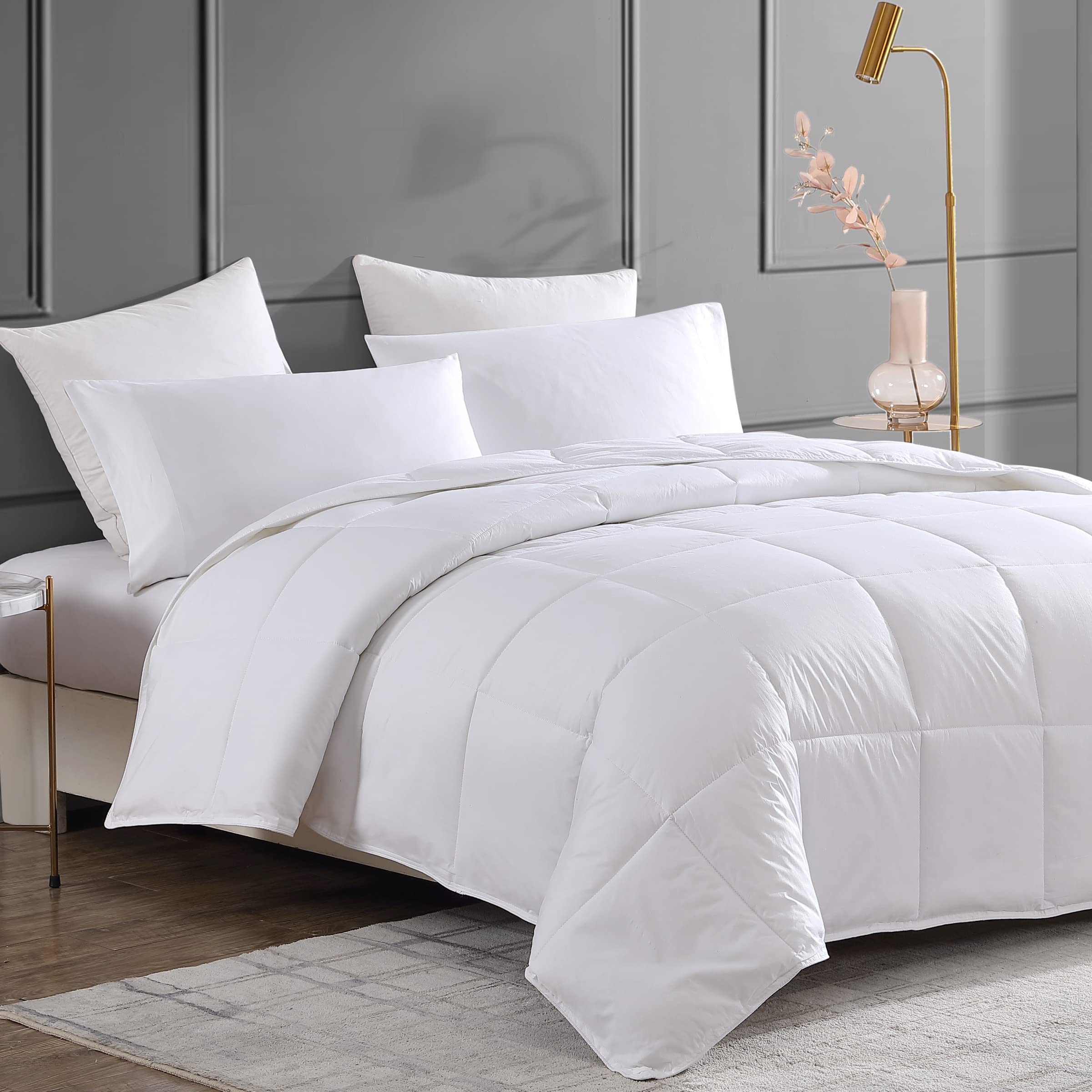 Premium 100% Cotton King Size Comforter - All Season Down Alternative Duvet Insert with Corner Tabs | Soft White Hotel Quality Bedding for Luxury Bedrooms & Guest Rooms