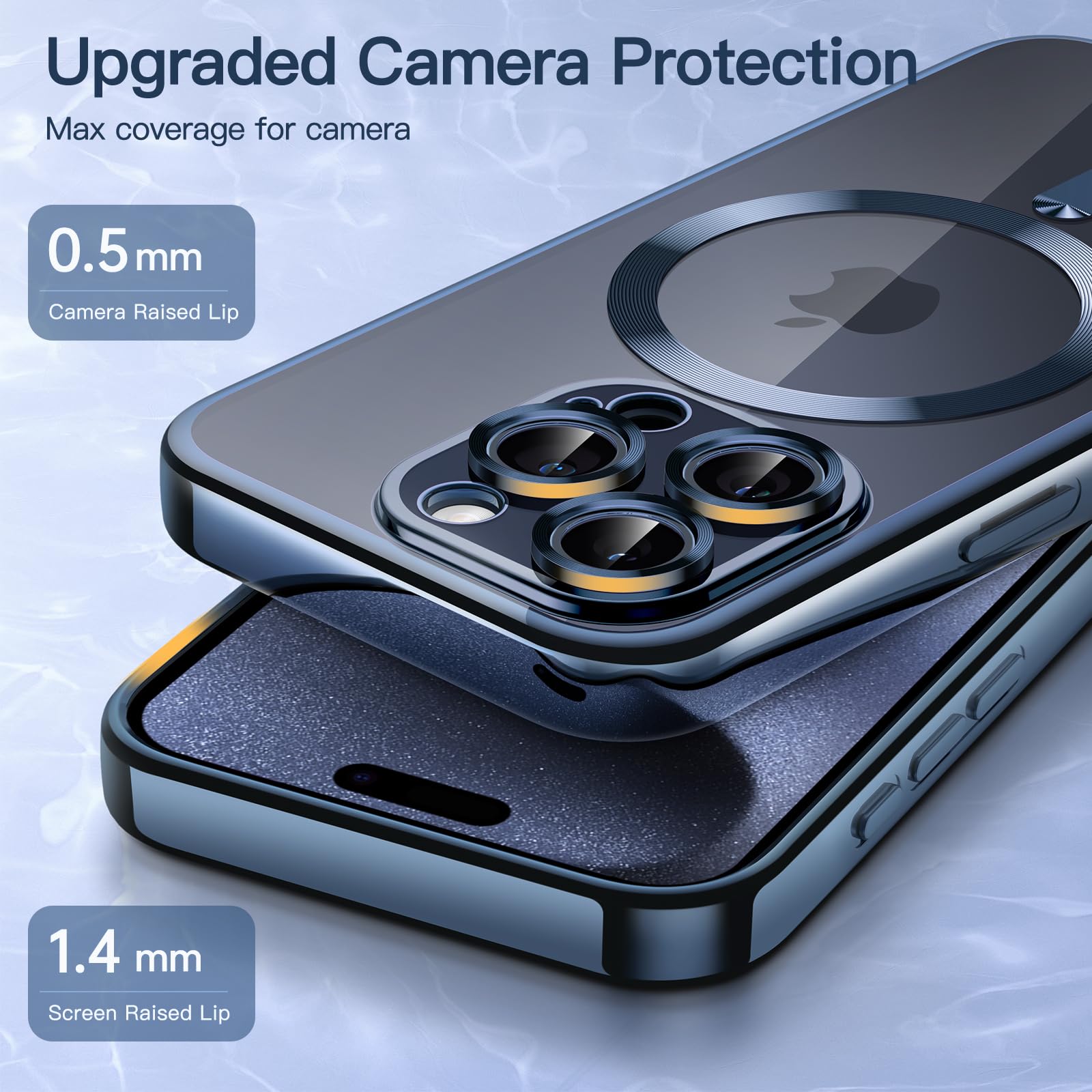 JETech iPhone 15 Pro Max Case 6.7 Inch - Soft Clear Shockproof TPU Cover with Camera Protection | Magsafe Compatible Wireless Charging | Electroplated Blue Design for Everyday Use & Travel Protection