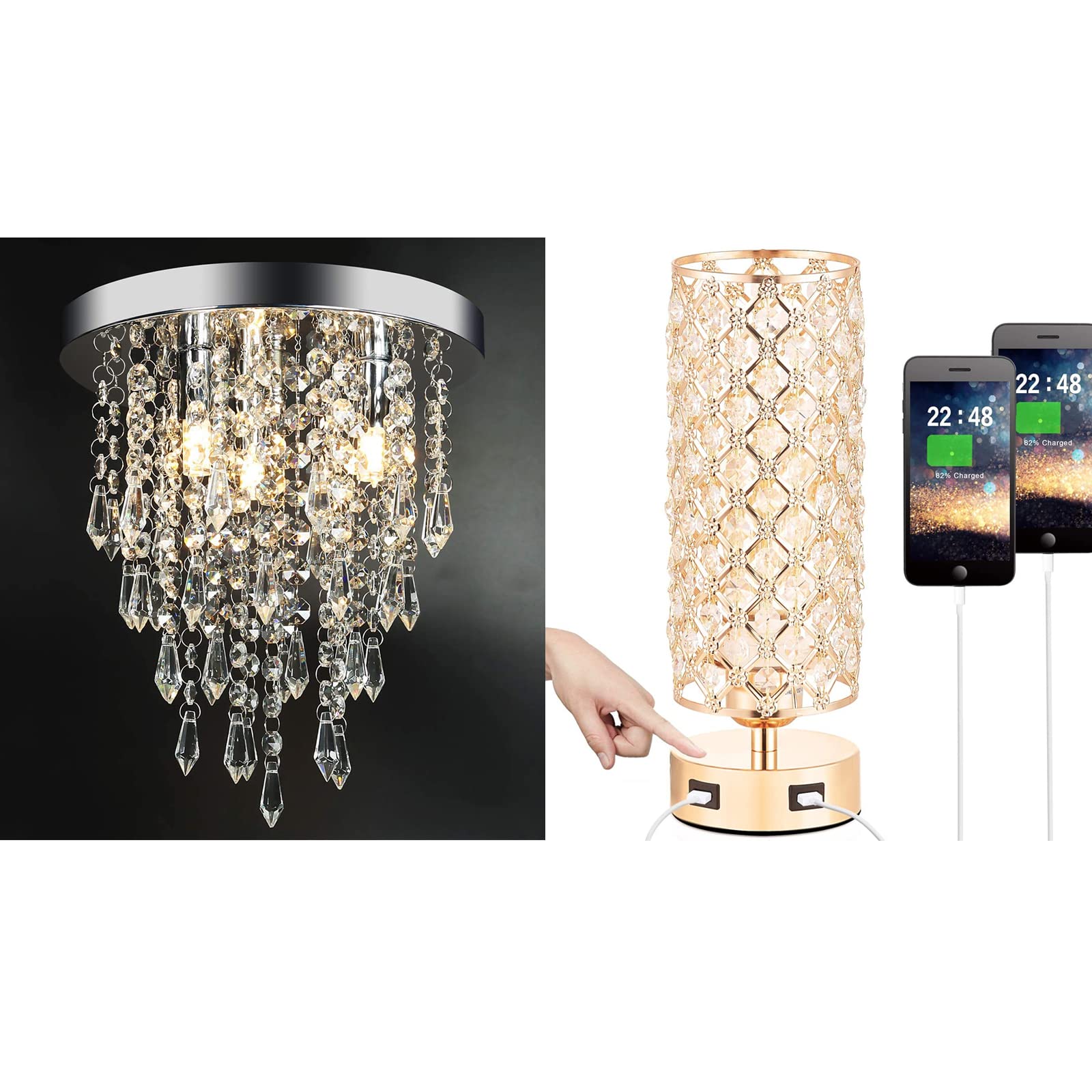 Touch Crystal USB Lamp - Elegant Crystal Chandelier Lighting for Living Room, Bedroom, Home Office - Perfect for Ambient Lighting & Decoration