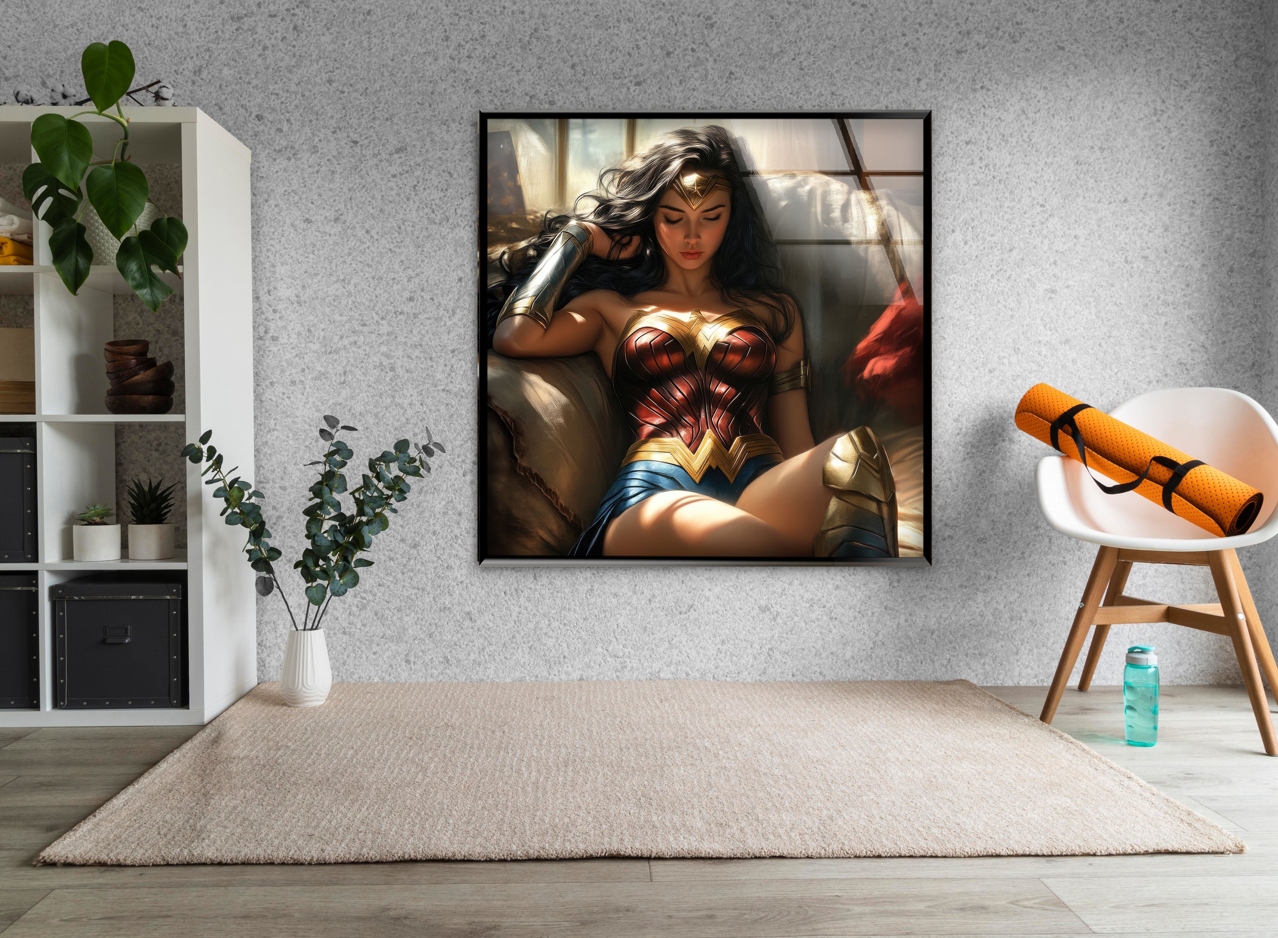 Wonder Woman Glass Wall Art - Superhero Home Decor for Living Room, Bedroom & Office - Unique DC Comics Gifts for Fans