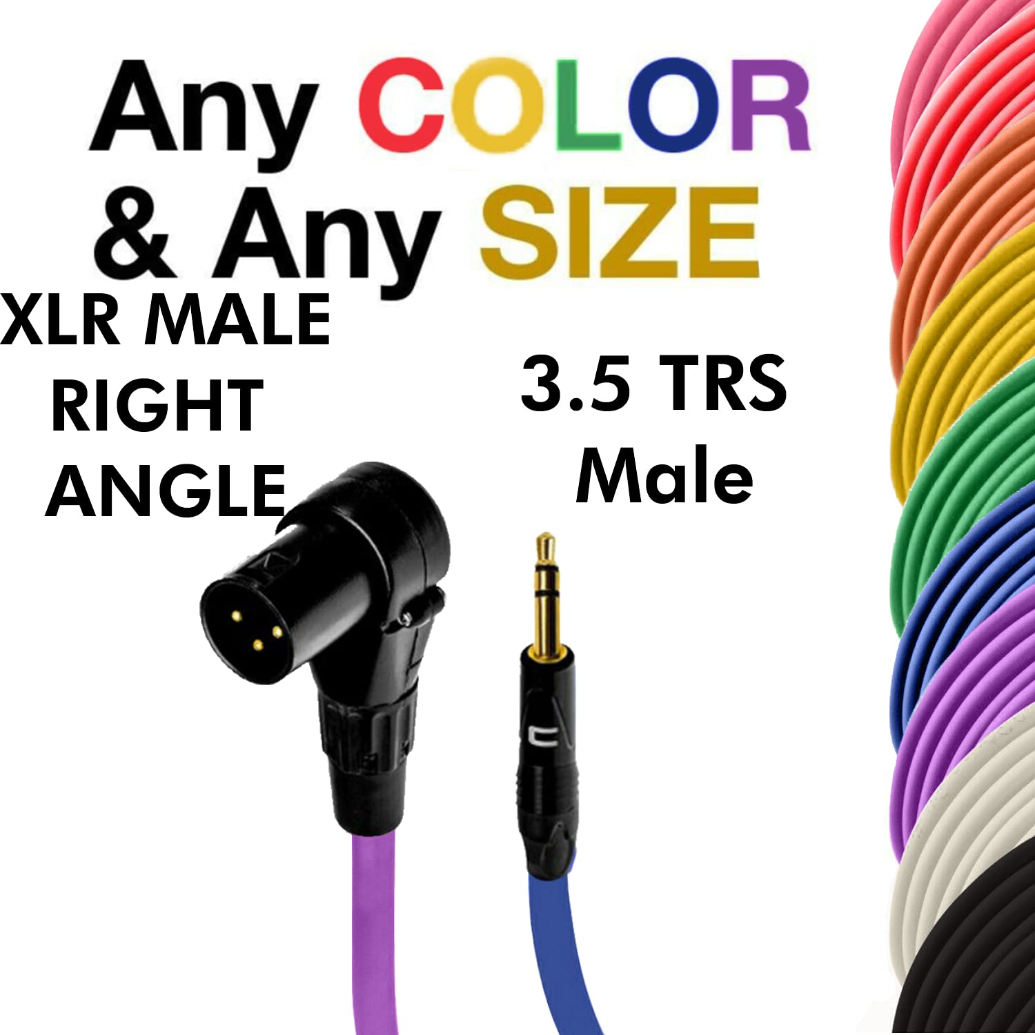 COLUBER CABLE Right Angle 3-Pin XLR Male to 3.5mm TRS Male Audio Cable - 0.5 Feet Blue - Professional Microphone Connector for Powered Speakers, Audio Interfaces & Mixers - Ideal for Live Performances, Studio Recording & Home Audio Setups