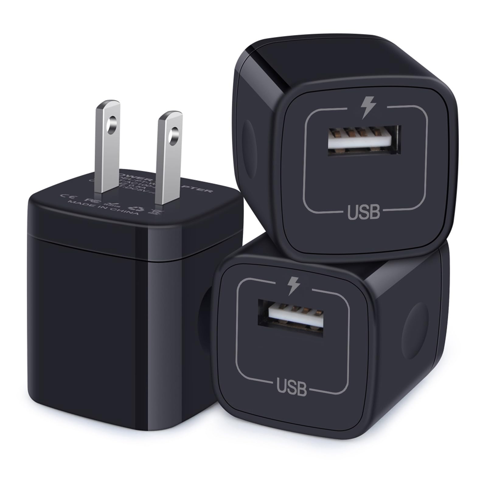 3-Pack USB Wall Charger Block - 5V/1A Single Port Fast Charging Cube for iPhone 15/14/13/12/11 Pro Max/SE/XR/XS/X/8/7/6/6S, iPad, Samsung Galaxy S24/S23/A15/A14, Google Pixel 8, Moto - Perfect for Home, Office & Travel Charging