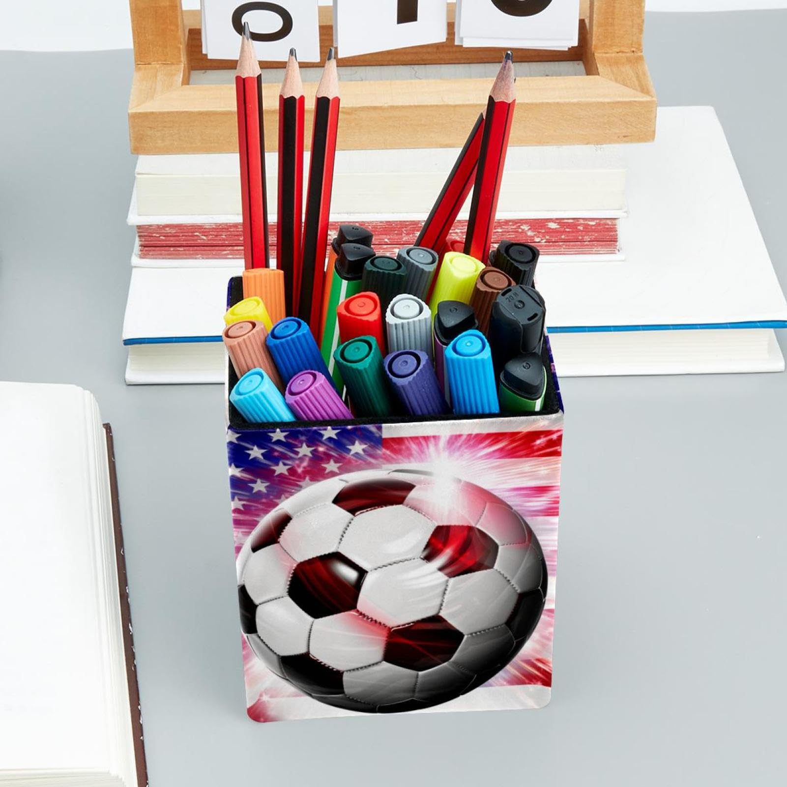 American Flag Football Pen Holder & Desk Organizer - Stylish Desk Accessories for Office, School, and Home Workspace