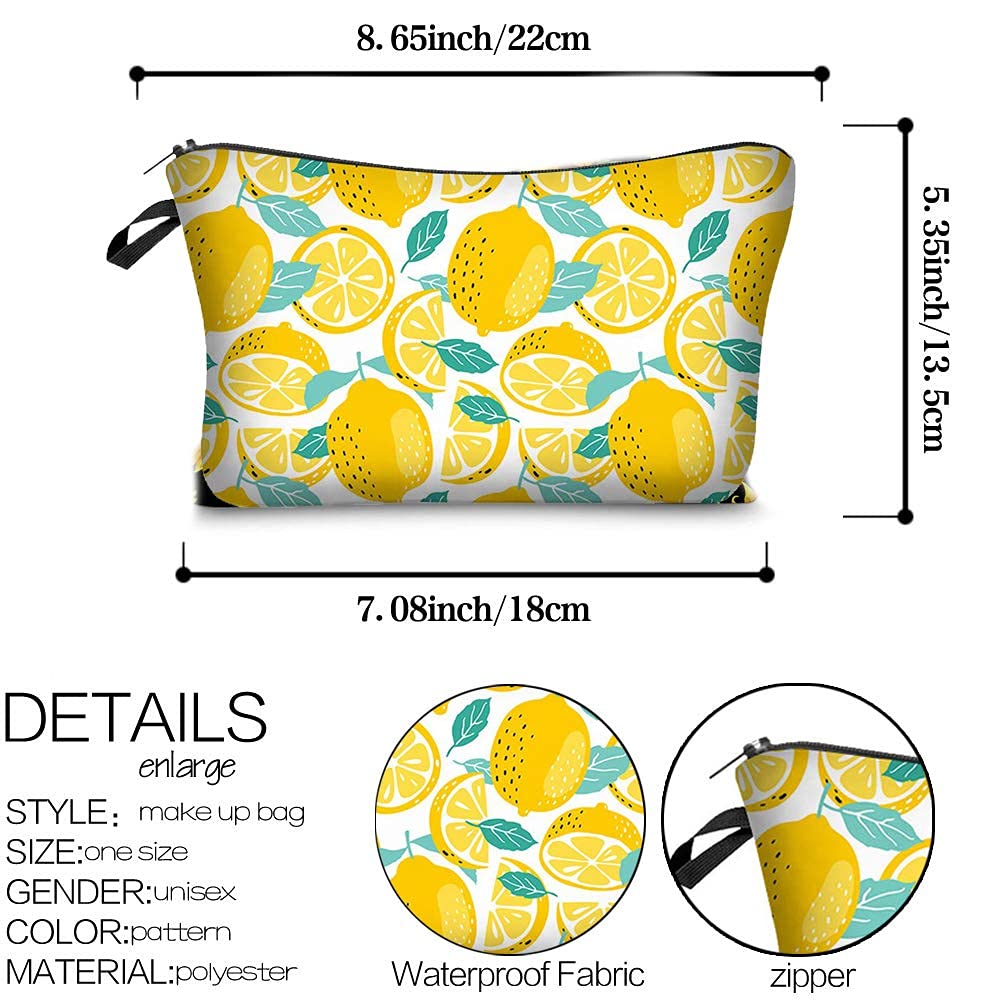 FITINI Waterproof Makeup Bag for Women - Portable Travel Cosmetic Organizer Pouch with Zipper, Cute Lemon Design, Toiletry Storage Clutch Purse | Perfect for Travel, Gym, Daily Use & Gift for Girls