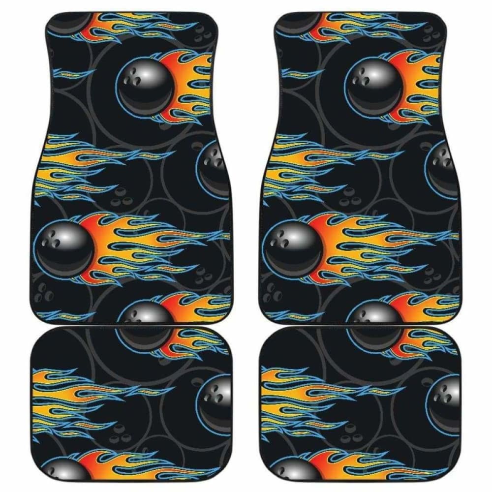 Premium Bowling Balls Flame Pattern Car Mats - Non-Slip Front & Back Seat Floor Liners for Sports Enthusiasts - Perfect for Cars, Trucks & SUVs