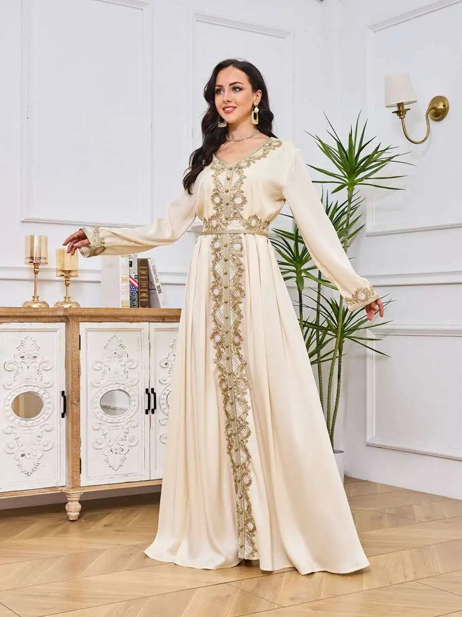 Elegant Embroidered Eid Dress for Muslim Women - Flowy Caftan Kaftan Dress for Eid Prayer, Party & Special Occasions
