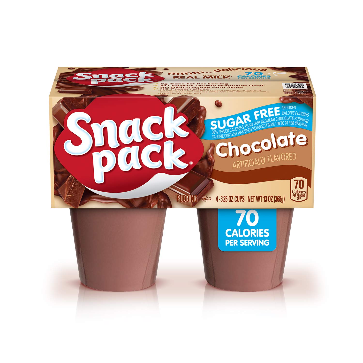 Sugar Free Chocolate Pudding Cups - 4 Pack | Low Calorie Snack for Kids & Adults | Perfect for Lunchboxes, Desserts & Healthy Snacking