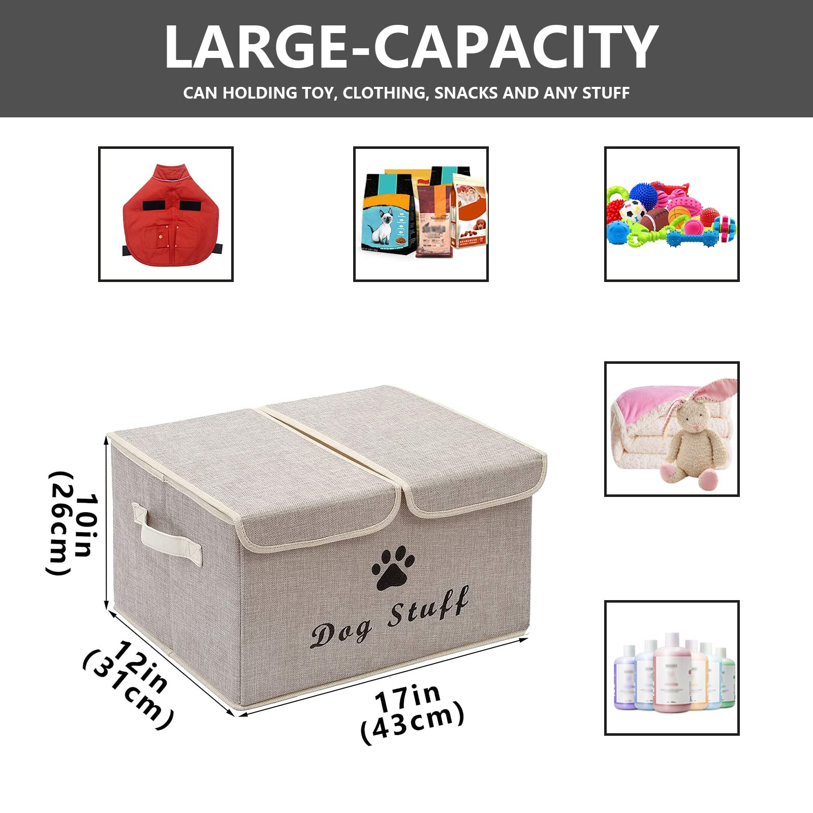 Durable Dog Toy Storage Box with Lid - Pet Organizer Basket for Living Room, Playroom & Closet - Beige Home Organization Solution | Perfect for Storing Chew Toys, Plush Toys & Pet Accessories