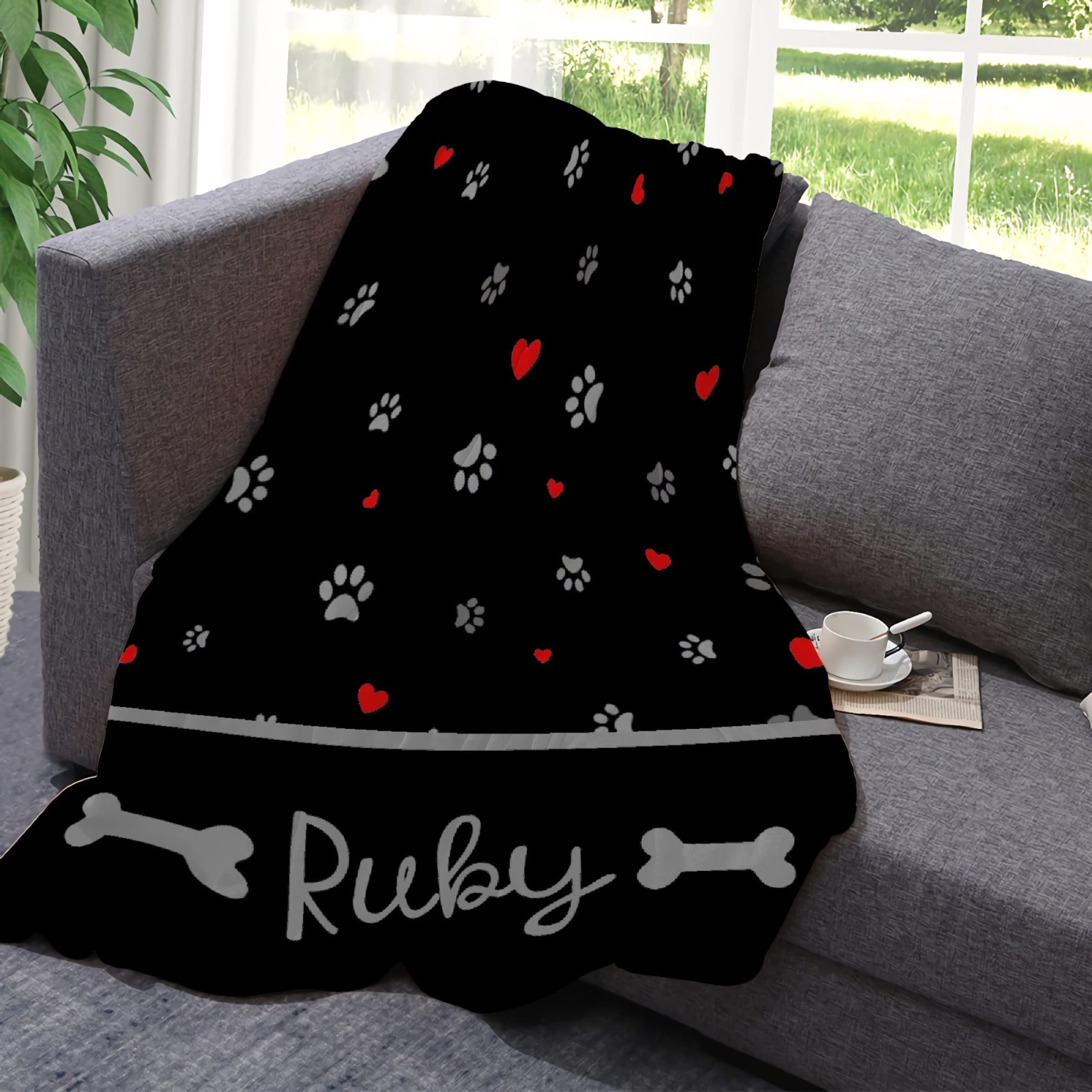 Custom Photo Fleece Blanket - Personalized Dog Blanket with Paw Prints, Name & Heart Design - 30x40 Inch Soft Throw for Kids, Adults, Pets - Perfect Birthday, Christmas Gift for Family & Couples - Cozy Gift for Home Decor, Nursery, Couch & Bed