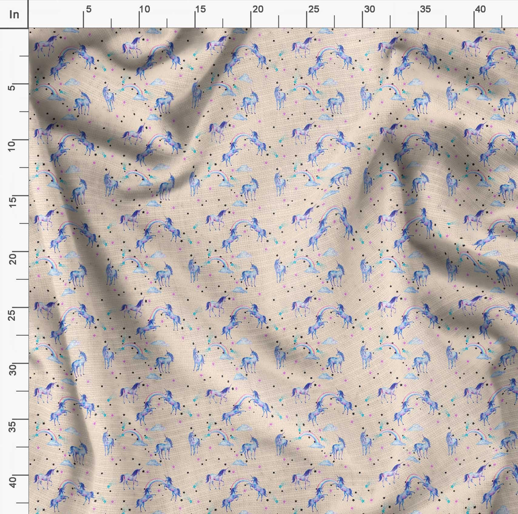Soimoi Moss Georgette White Fabric by The Yard - 42 Inch Wide Unicorn & Rainbow Printed Fabric for Dresses, Scarves, DIY Crafts - Whimsical Magical Material for Fashion Designers