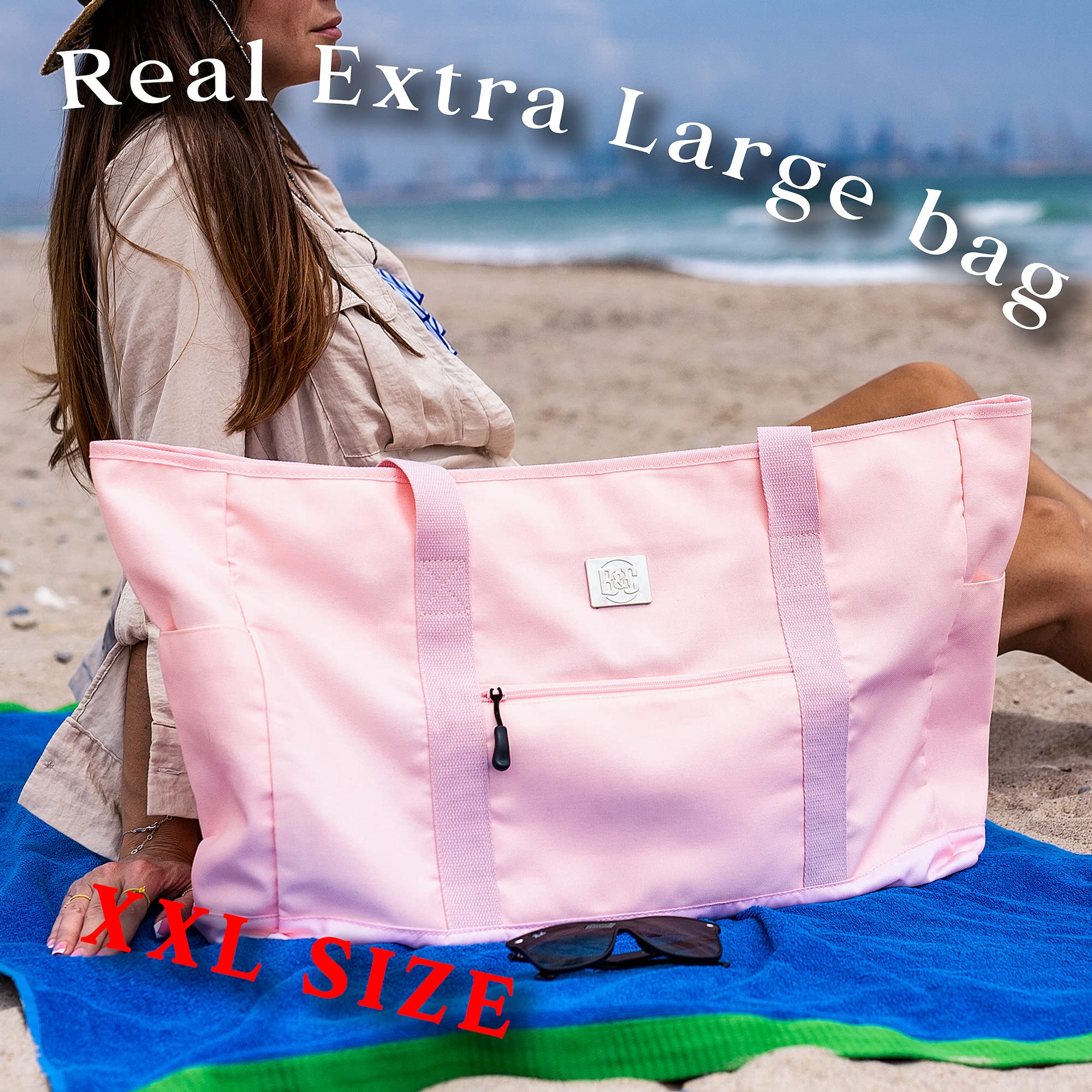 Large Canvas Tote Beach Bag with Zipper Closure - Waterproof Lining & Multiple Pockets - XL Beach Tote for Women & Men - Perfect for Travel, Gym, Shopping & Outdoor Activities