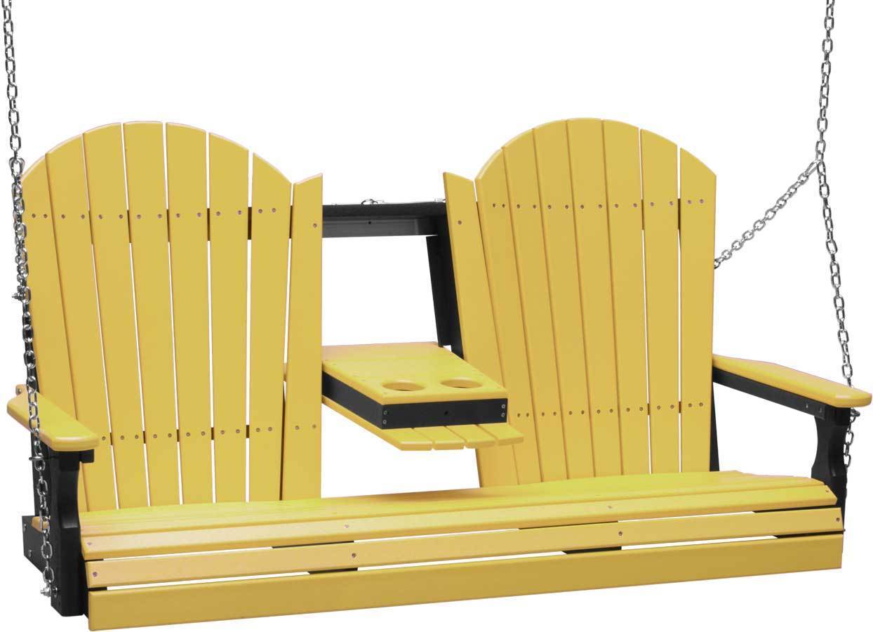 LuxCraft 5ft Yellow Adirondack Porch Swing - Recycled Plastic Outdoor Furniture with Cup Holder | Perfect for Patio, Garden, Backyard Relaxation