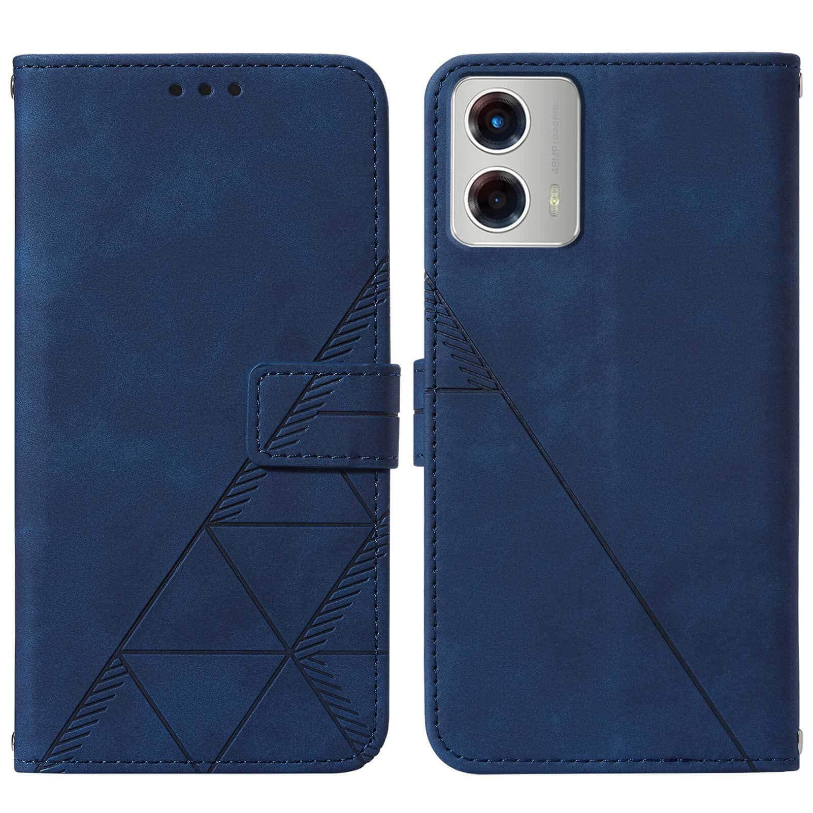 Premium Leather Wallet Case for Moto G 5G (2023) - Flip Cover with Card Slots, Wrist Strap & Kickstand | Shockproof Protective Phone Case | Perfect for Work, Travel & Daily Use (Blue)