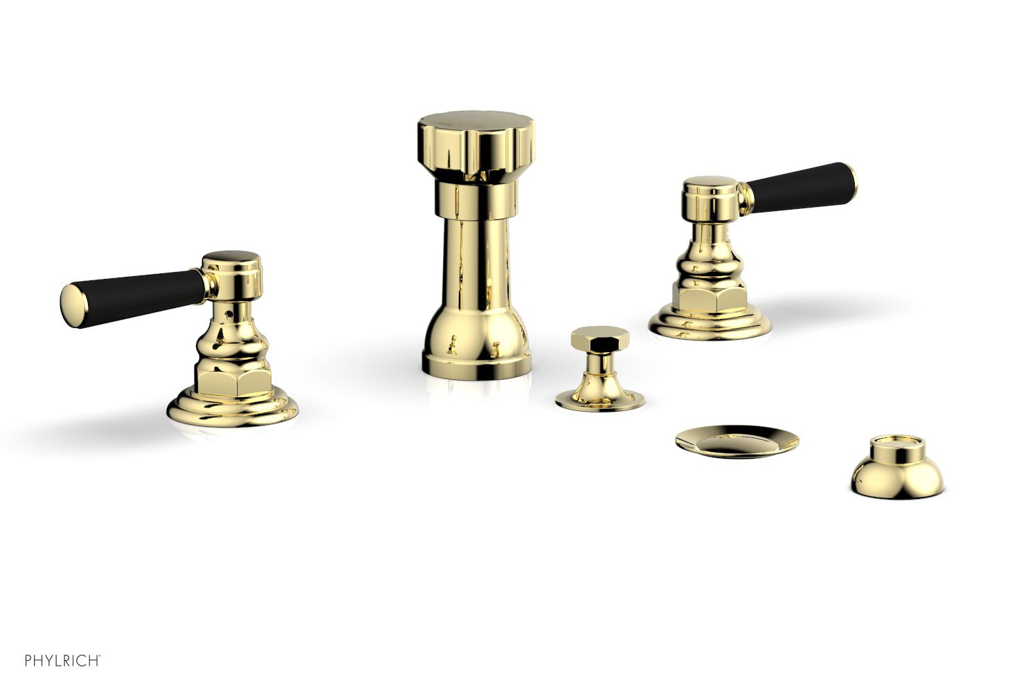 HEX TRADITIONAL Four Hole Bidet Faucet Set with Satin Black Lever Handles - Model 500 61 - Perfect for Modern Bathroom Renovations and Luxury Home Upgrades