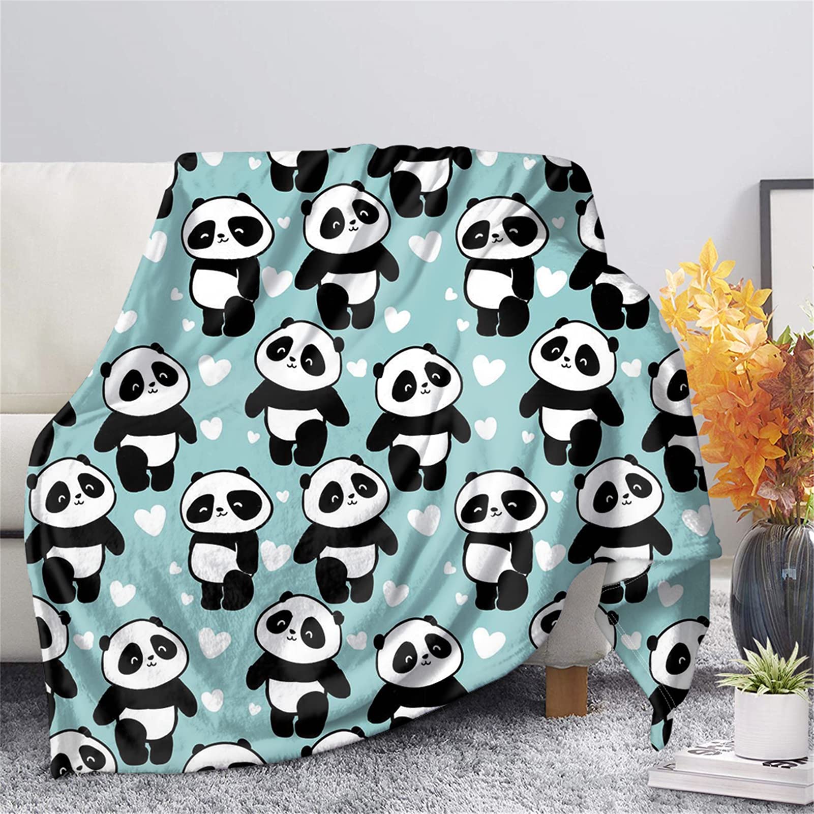 Cute Pandas Pattern Soft Fleece Blanket for Kids & Adults - Lightweight Cozy Plush Flannel Throw Blanket for Sofa, Couch, Bed - Perfect for Living Room Decor, Nap Time & Winter Warmth