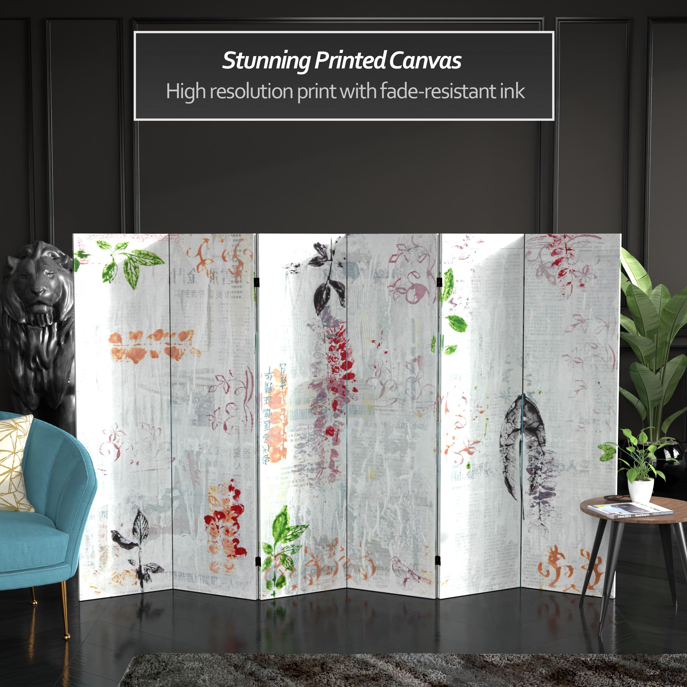 6 ft. Tall Double-Sided Red Lantern November Light Canvas Room Divider - White | Freestanding Privacy Screen for Living Room, Bedroom, Office & Events