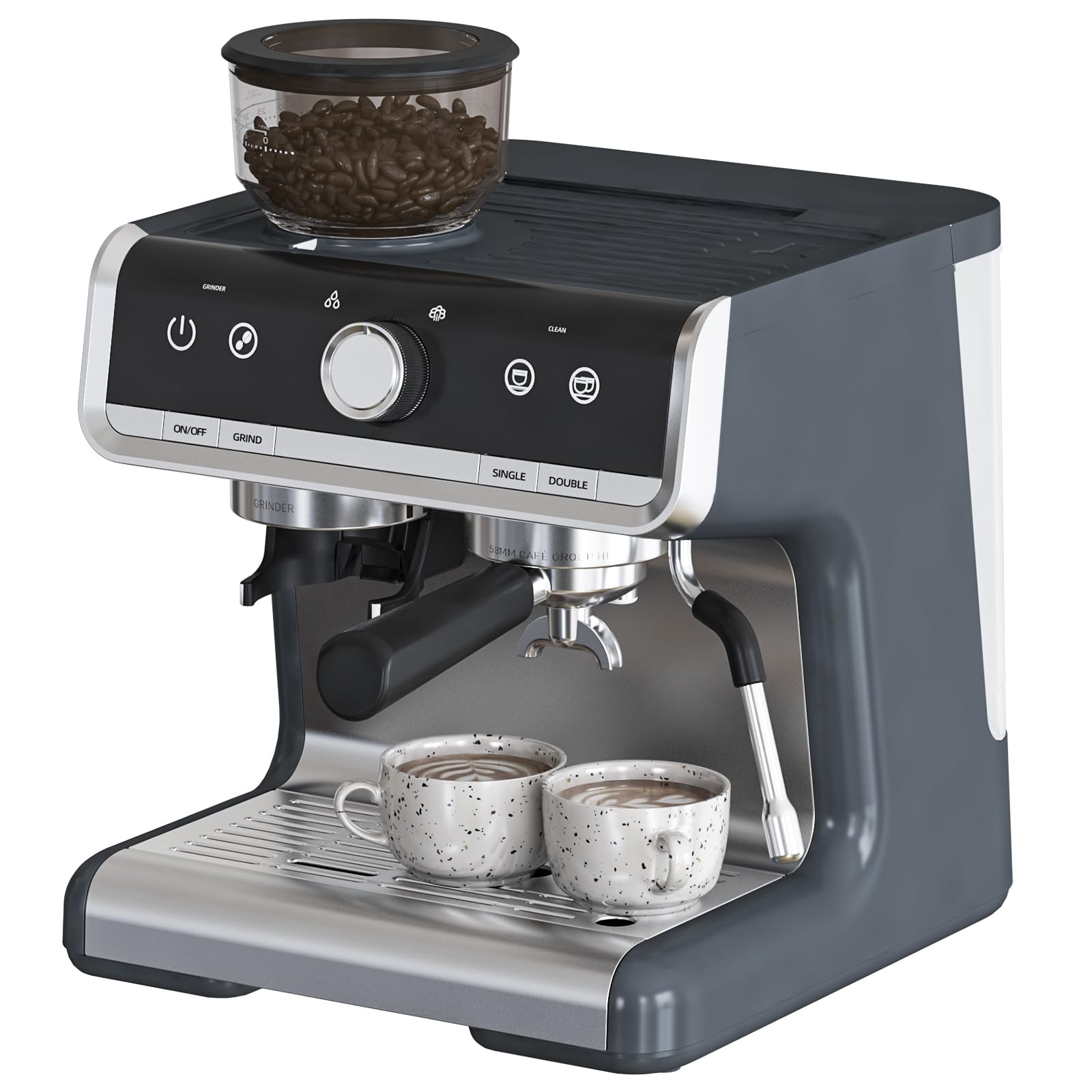 20 Bar Semi-Automatic Espresso Machine with Built-in Coffee Grinder & Milk Frother - 95oz Removable Water Tank for Cappuccino, Latte - Perfect for Home Baristas & Coffee Shops (Dark Gray)