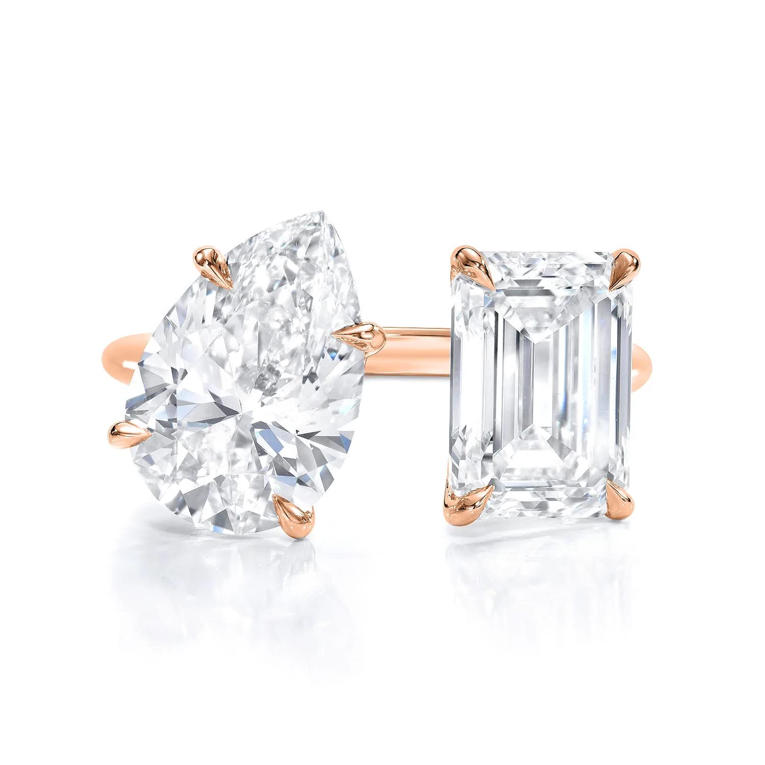 3 Carat Emerald & Pear Moissanite Engagement Ring Set for Women - Handmade Wedding Bridal Toi Et Moi Solitaire Ring in Sterling Silver, 10K/14K/18K Solid Gold - Stackable Anniversary Promise Gift for Her - Perfect for Proposals, Weddings & Romantic Occasions
