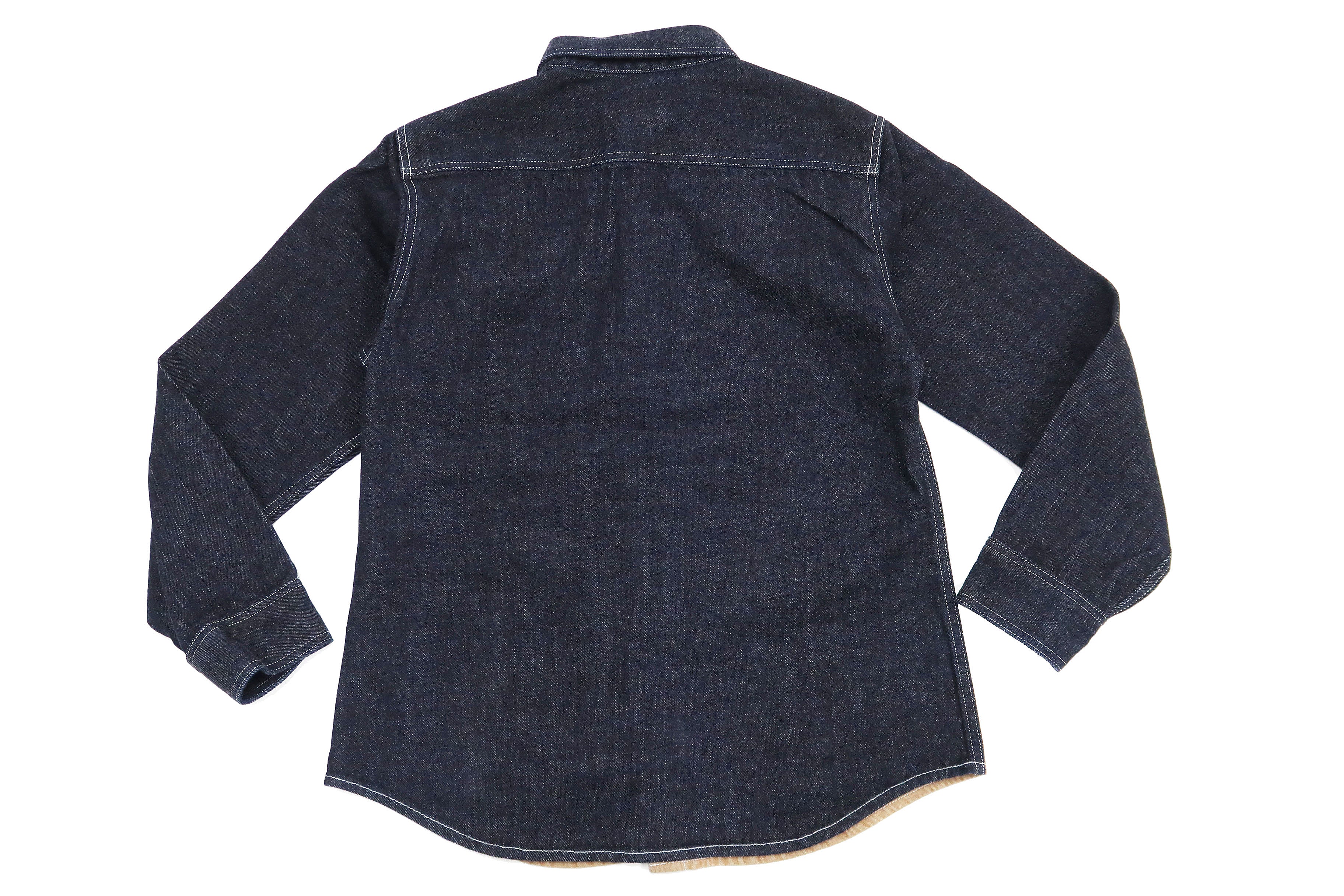 Kojima Genes Mixed Panel Men's Denim & Herringbone Long Sleeve Button Up Shirt - Two Tone Casual Wear for Street Style & Office Outfits (RNB282S, Beige)
