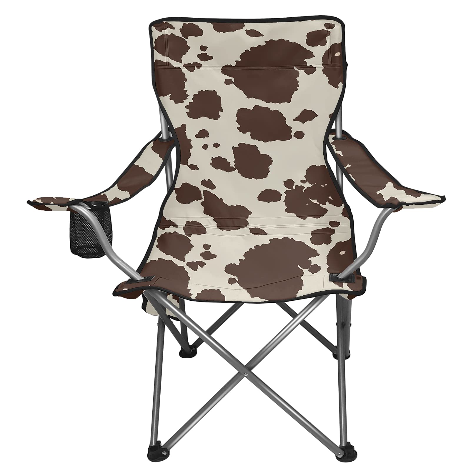 UNICEU Classic Animal Cow Stripe Brown Pattern Ultralight Folding Outdoor Camping Beach Chairs with Cup Holder and Storage Pocket - Perfect for Picnics, Backyard Relaxing, and Beach Vacations