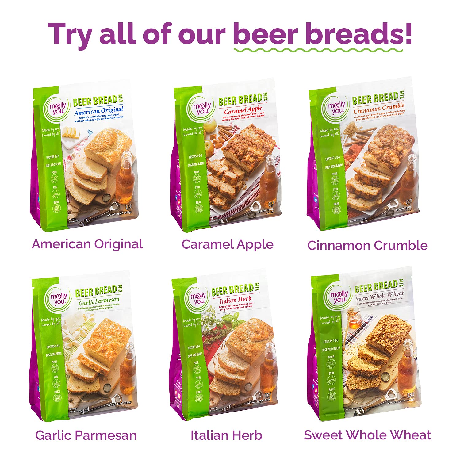 Molly & You Garlic Parmesan Beer Bread Mix (Pack of 1) - Gourmet Artisan Bread Kit - No Bread Machine Required - Just Add Beer or Soda - Perfect for Parties, Gifts & Homemade Bread Lovers