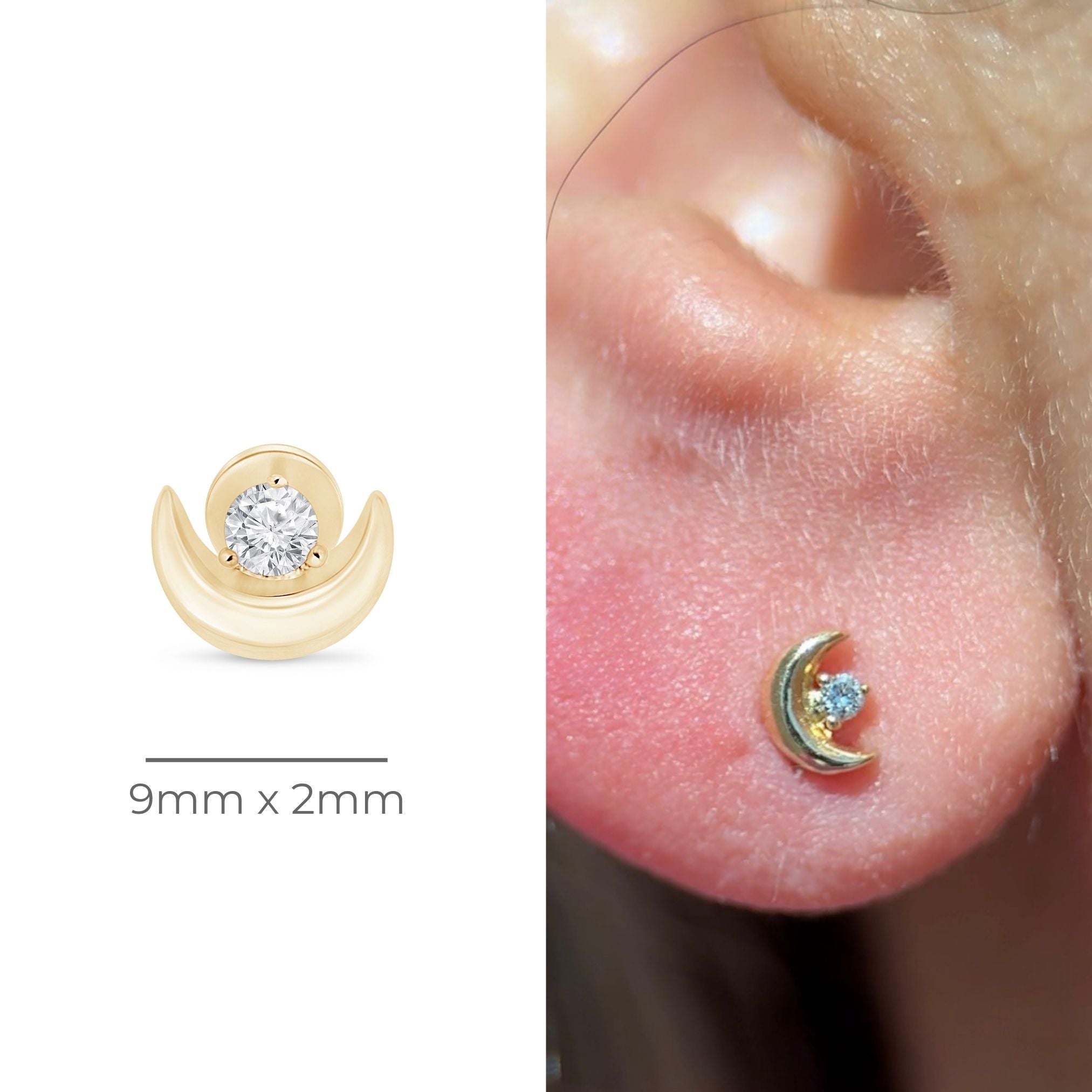 14K Yellow Gold Diamond Crescent Moon Flat Back Stud Earrings for Women - Perfect for Everyday Wear, Parties & Gifts