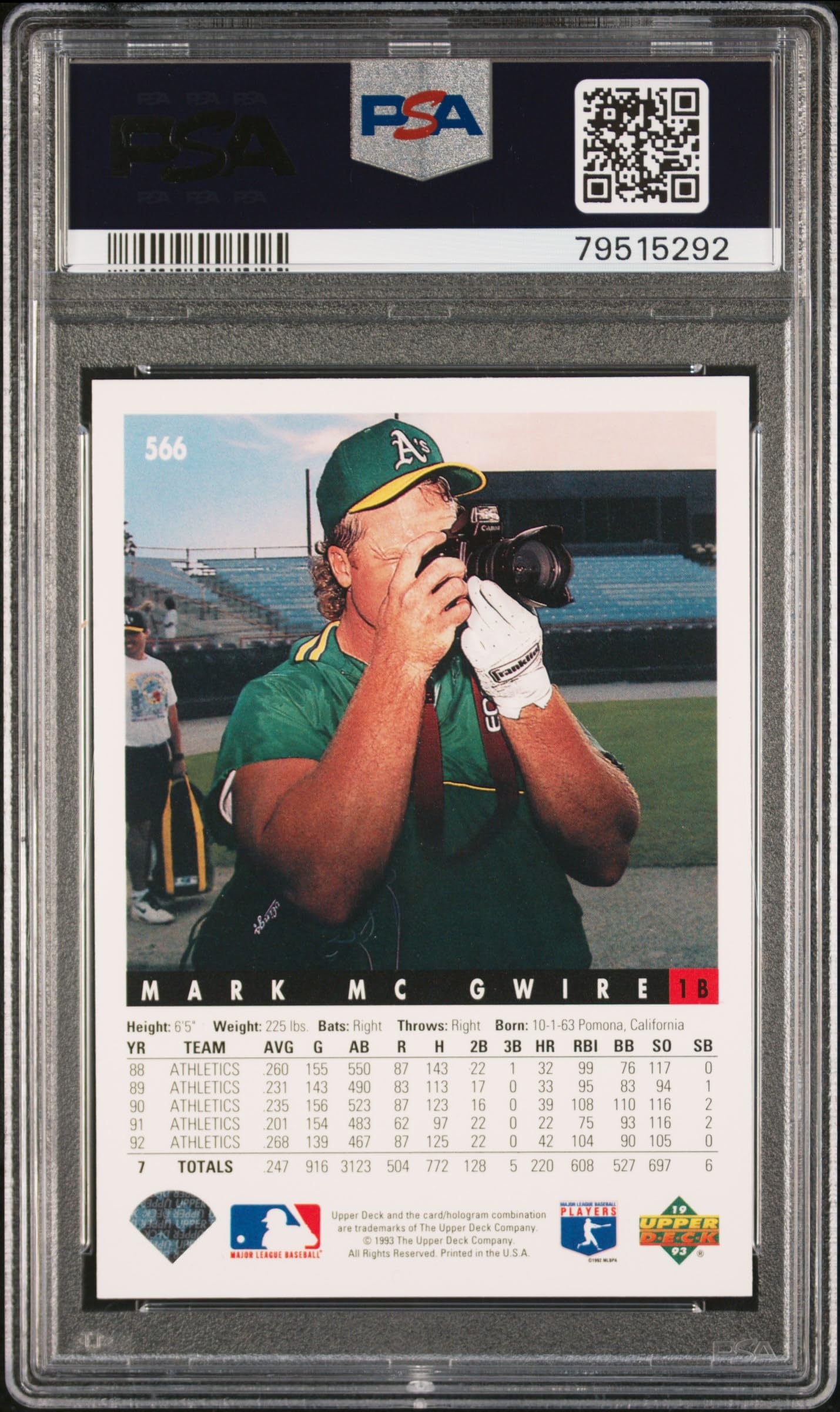1993 Upper Deck Mark McGwire #566 Baseball Card - PSA 10 Gem Mint - Rare Collectible for Baseball Memorabilia & Sports Card Investors
