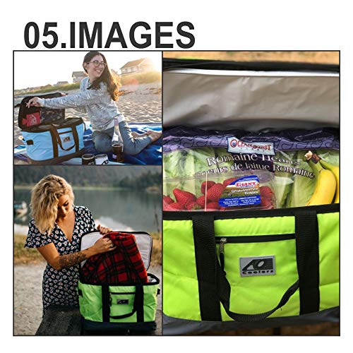 AO Coolers Collapsible Insulated Tote Basket - Portable Picnic Cooler Bag for Beach, Camping, Grocery Shopping & Outdoor Activities