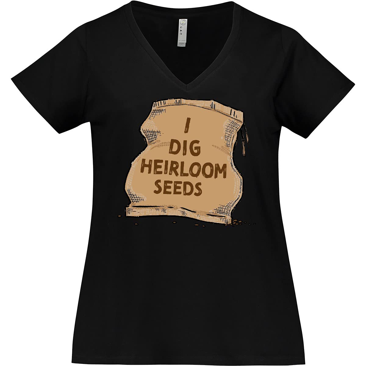 Inktastic I Dig Heirloom Seeds with Seed Bag Women's Plus Size V-Neck T-Shirt - Comfortable Gardening & Outdoor Casual Wear for Women