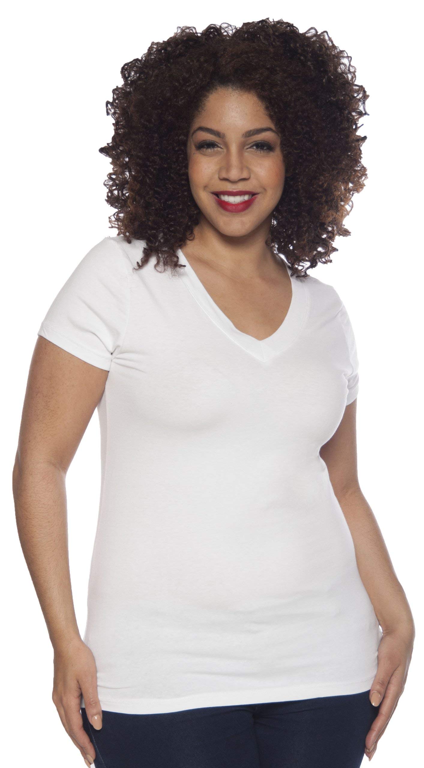 4 Pack Zenana Women's Basic V-Neck T-Shirts - Soft Cotton Casual Tees for Everyday Wear, Layering & Lounge Outfits