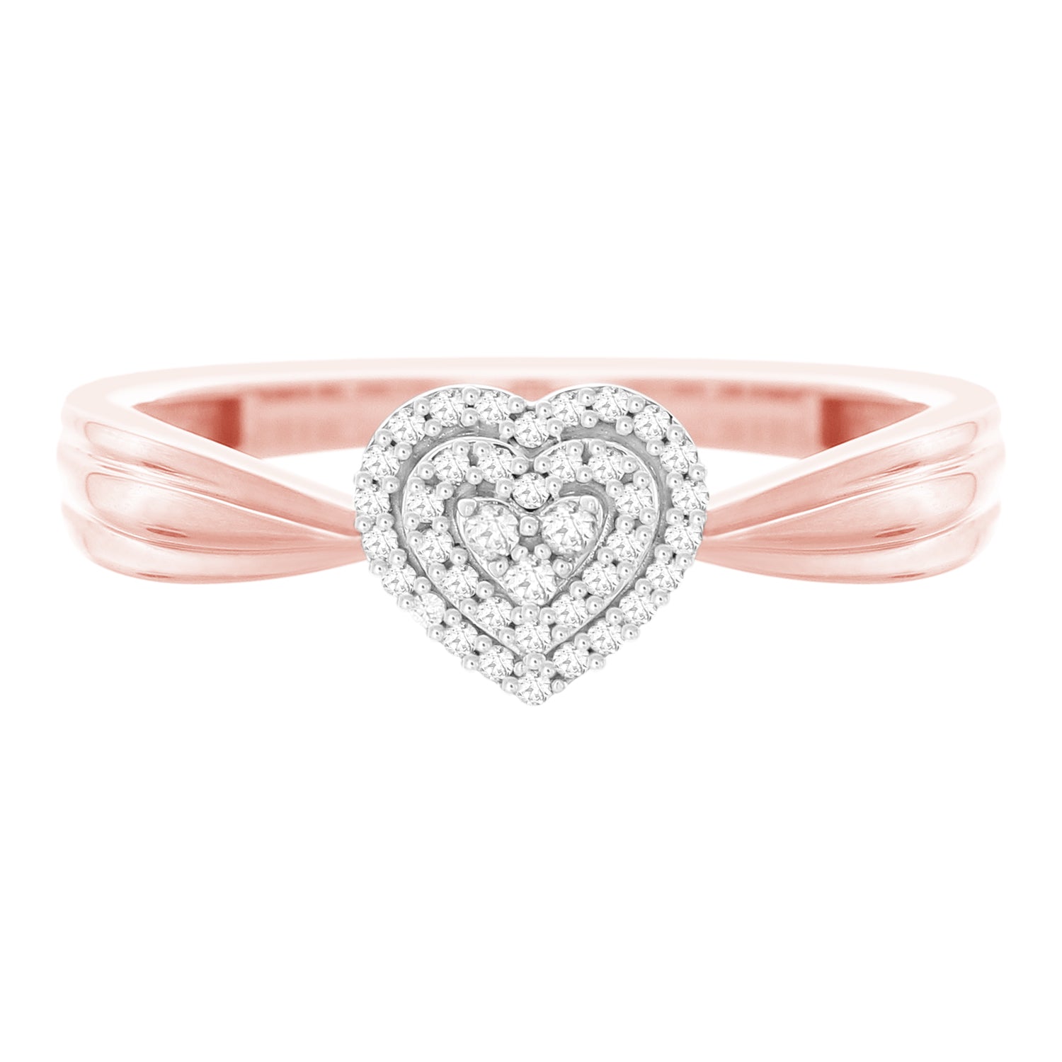 9ct Rose Gold 0.10 Carat Heart Shaped Diamond Ring with 39 Brilliant Cut Diamonds - Perfect for Valentine's Day, Anniversary & Engagement Gifts