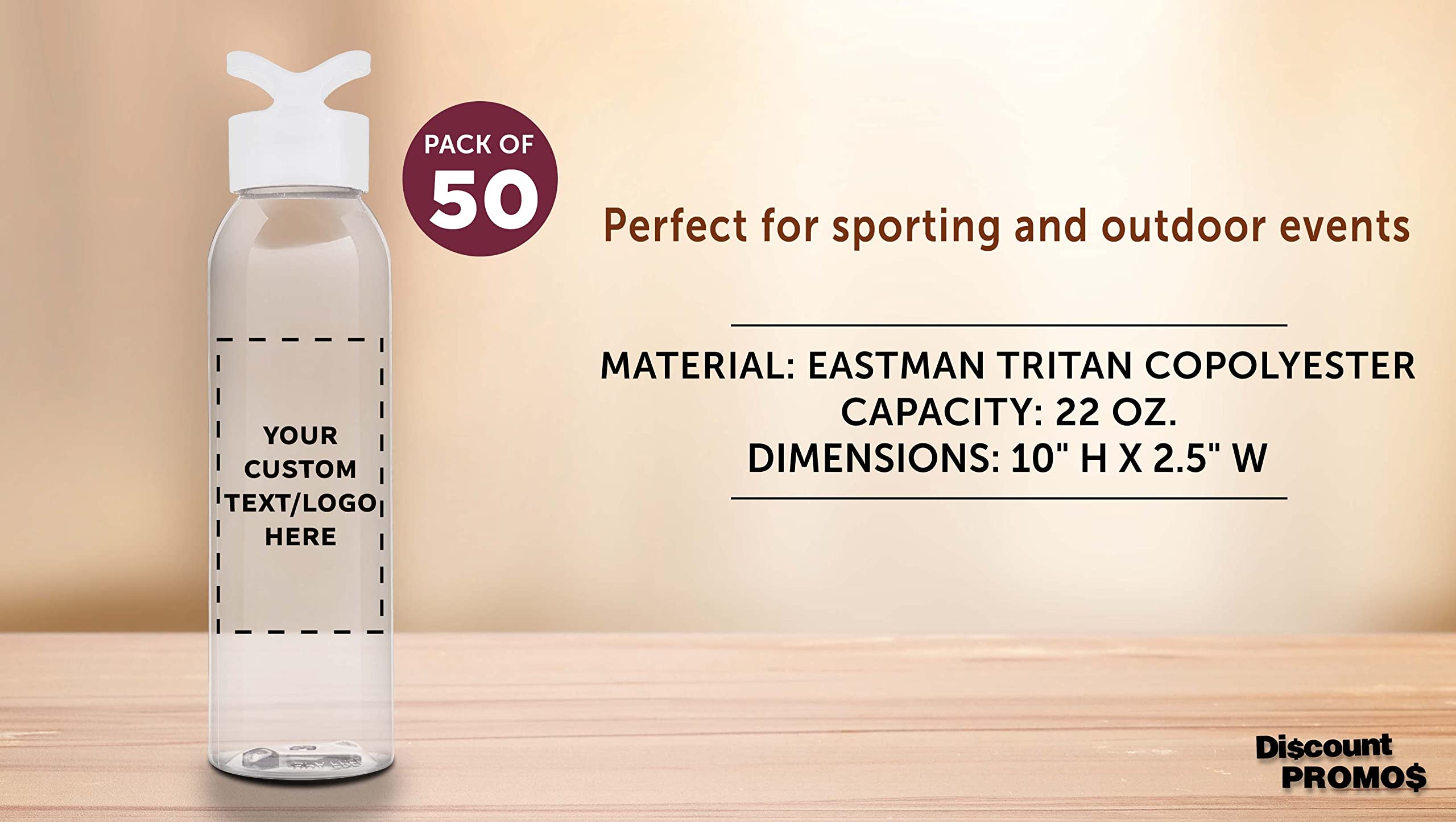 Custom 22oz Tritan Plastic Water Bottles - Personalized with Text/Logo - 50 Pack Bulk Reusable Sports Bottles for Gym, Office & Outdoor Activities - BPA-Free White Water Bottles Wholesale
