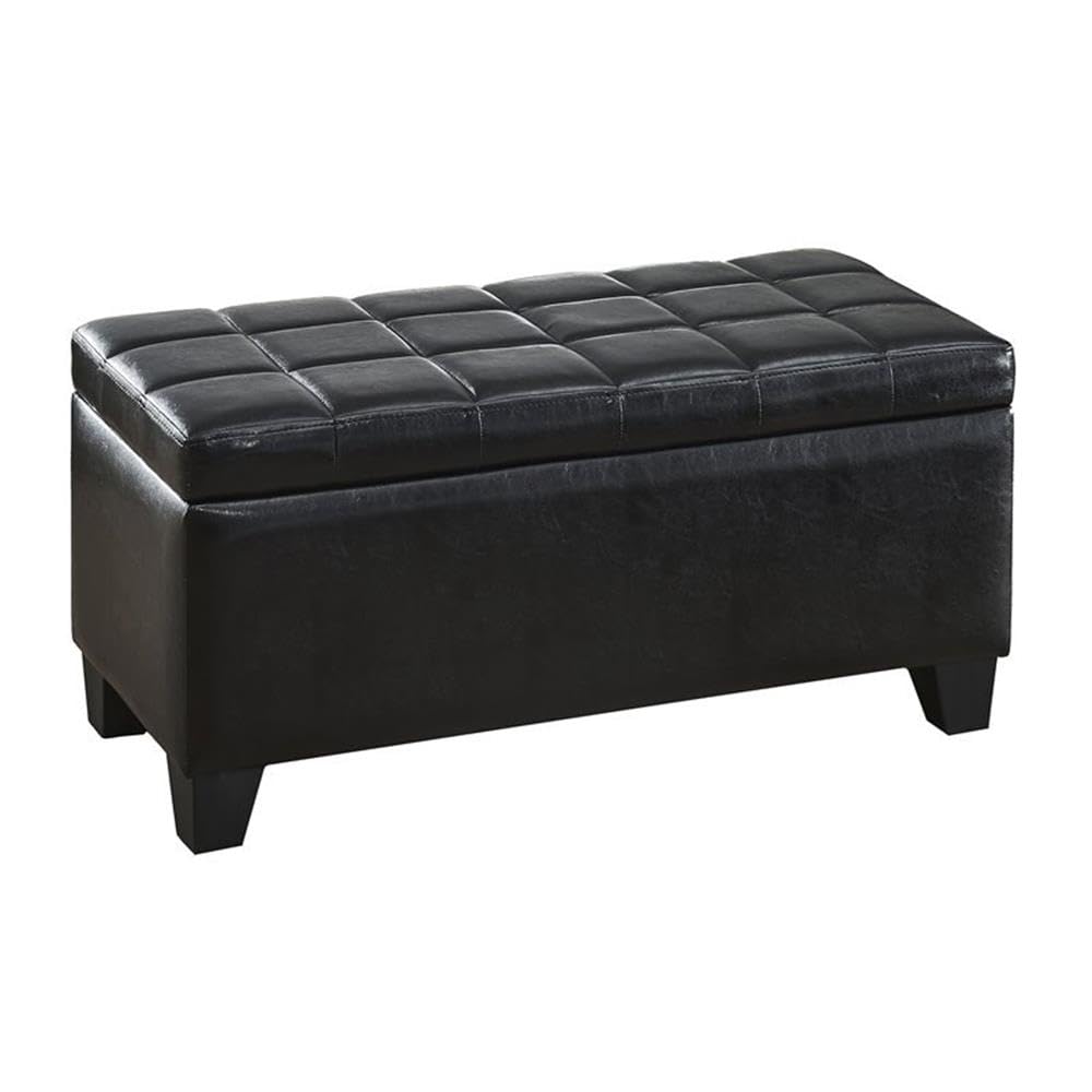 Black Upholstered Storage Ottoman with Lift Top - Modern Footrest Bench for Living Room, Bedroom & Office - Extra Seating & Hidden Storage Space