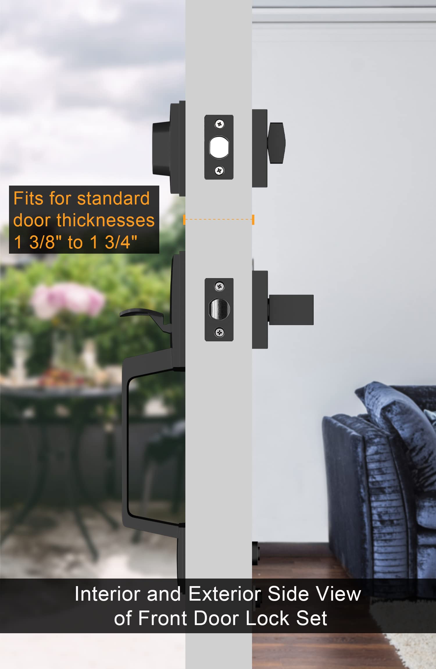 GoldenWarm Matte Black Double Front Door Lock Set with Reversible Handle Lever - Modern Double Door Handle Set with Dummy for Enhanced Security | Perfect for Homes, Offices & Entry Doors