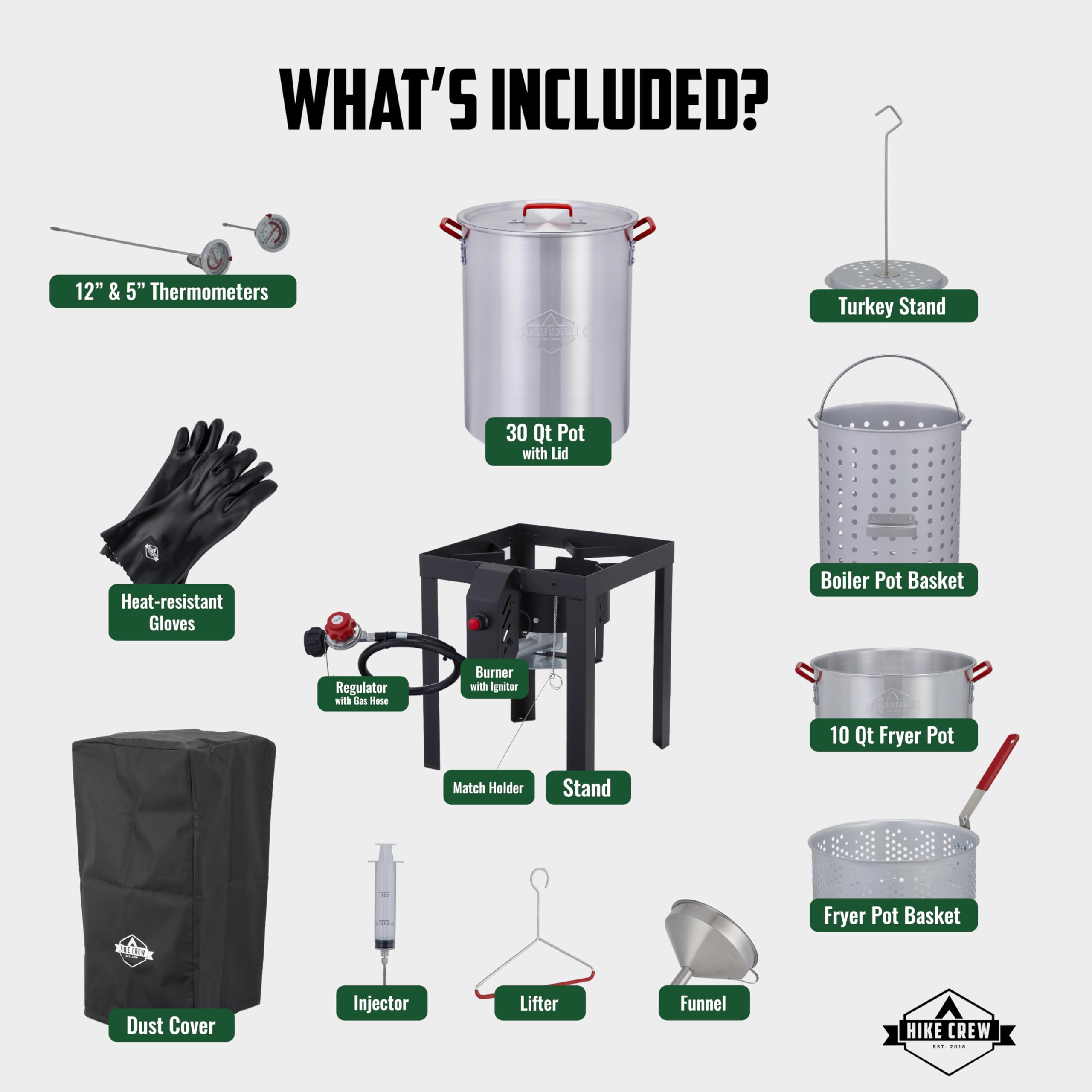 Hike Crew 50,000 BTU Outdoor Propane Turkey Fryer Kit with Igniter & Stainless Steel Funnel - Complete Set Includes 30qt & 10qt Pots, Strainer Baskets, 12