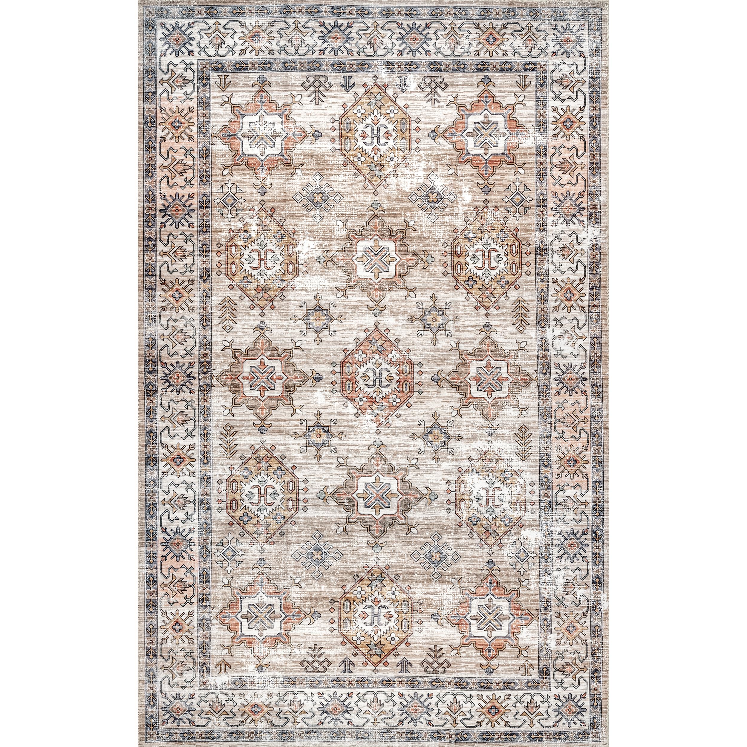 nuLOOM Finley Beige 8' x 10' Washable Area Rug - Stain Resistant, Non-Slip Backing, Low Profile for Living Room, Bedroom & Dining Room | Perfect for High Traffic Areas & Pet-Friendly Homes