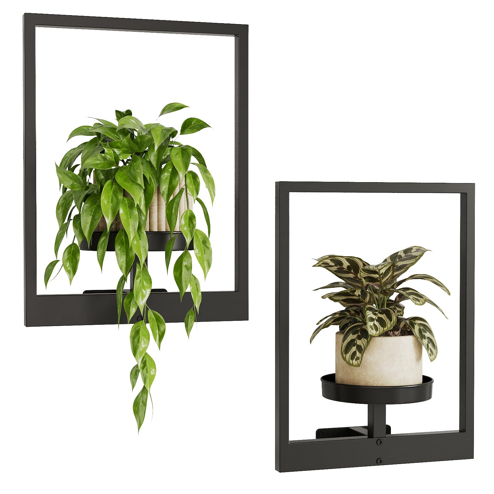 Bamworld 2 Pack Black Metal Wall Planters for Indoor & Outdoor Plants - Wall-Mounted Hanging Plant Holder with Patent Design - Perfect for Home Decor, Garden, Balcony, and Office Spaces