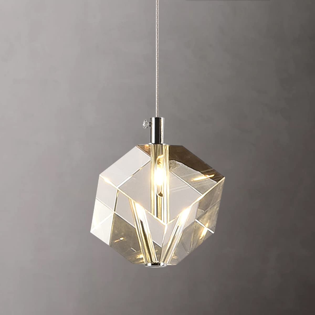 Isamacc 3W Mini Square Crystal Pendant Light - Modern Clear 1-Light Cube Ceiling Fixture for Kitchen Island, Dining Room, Bedroom & Living Room | Energy-Efficient LED Lighting for Home Decor